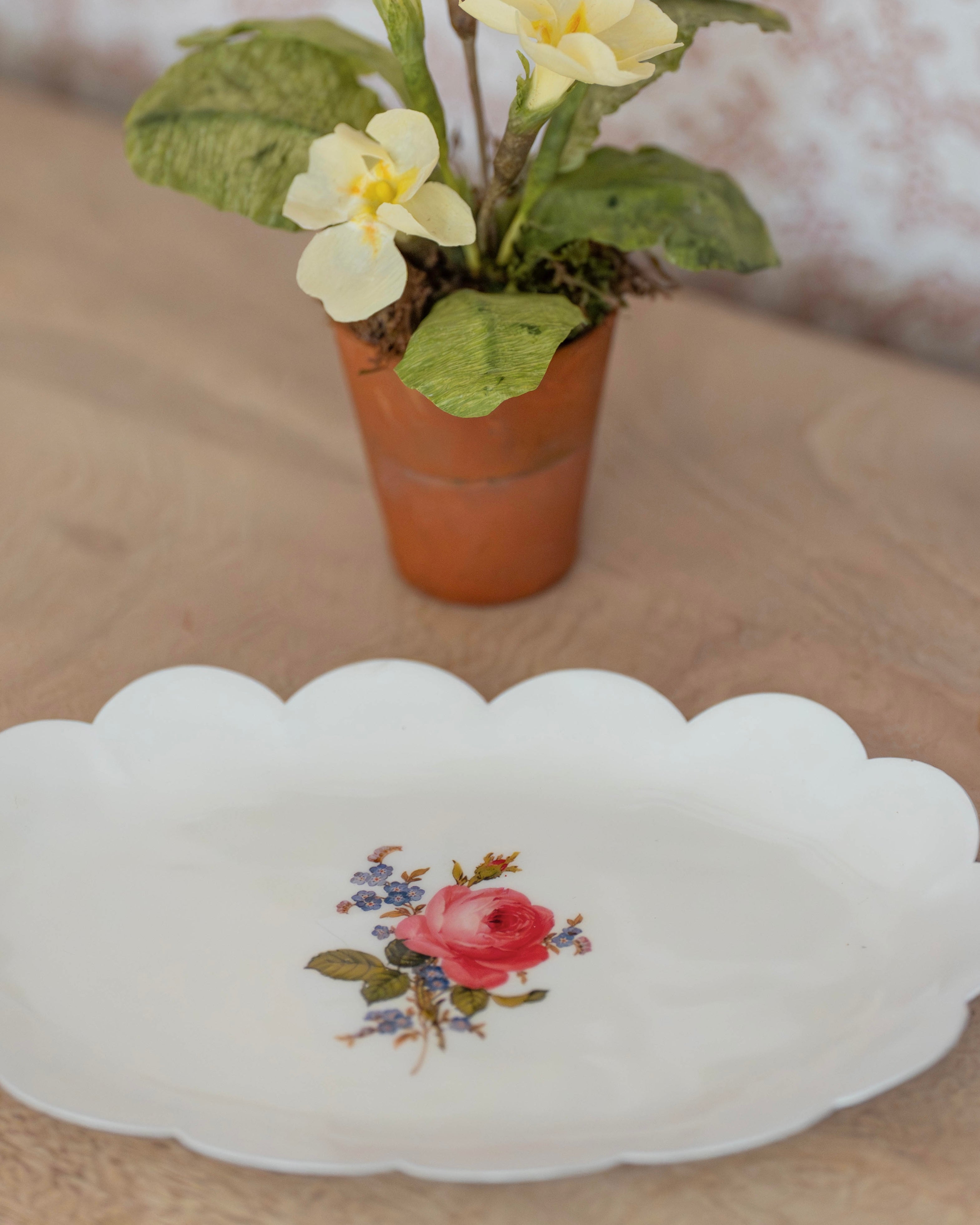 Vintage Rose Long Scalloped Trinket Dish