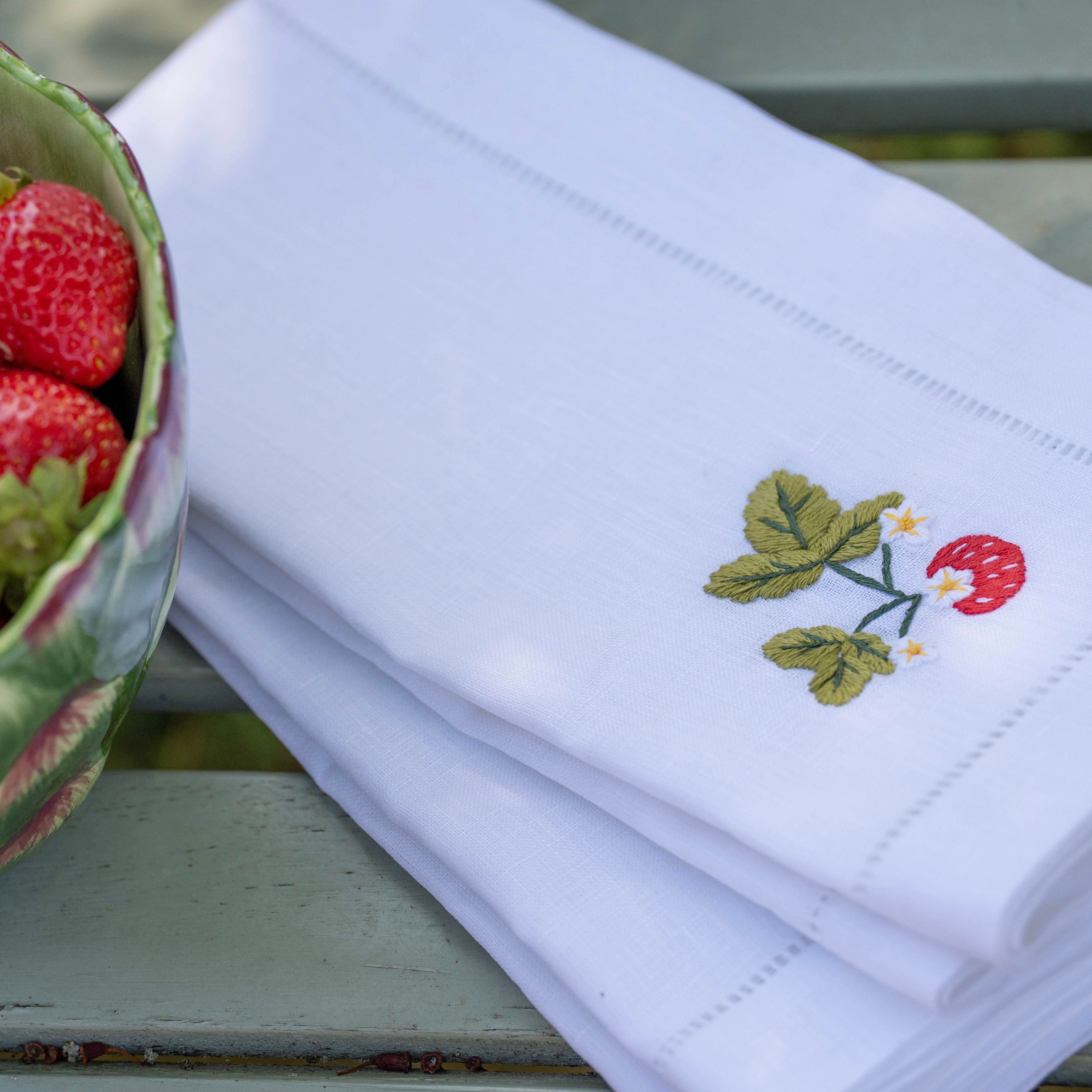 Wild Strawberry Embroidered Napkins (Set of 2)