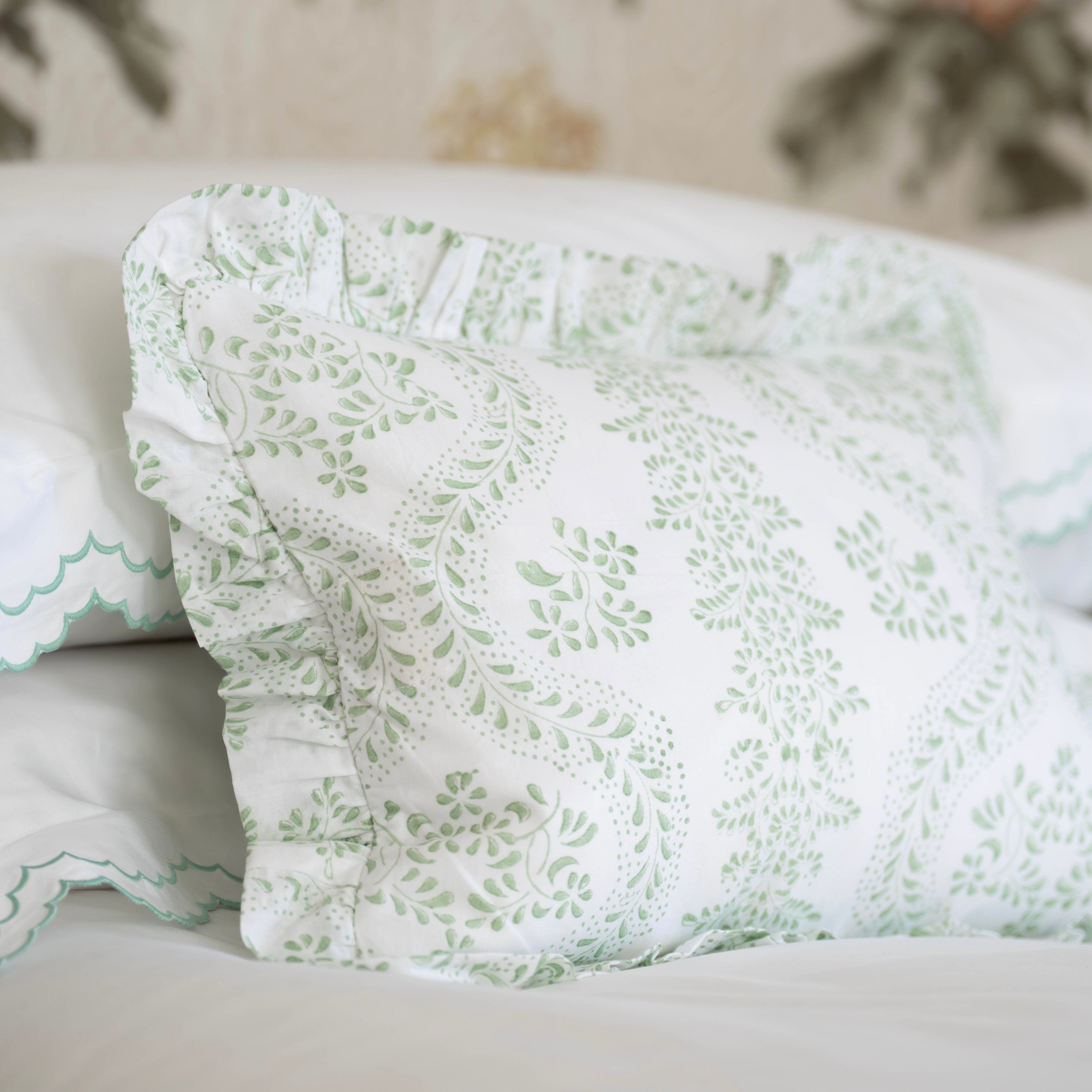 Green Rosalie Frilled Cushion