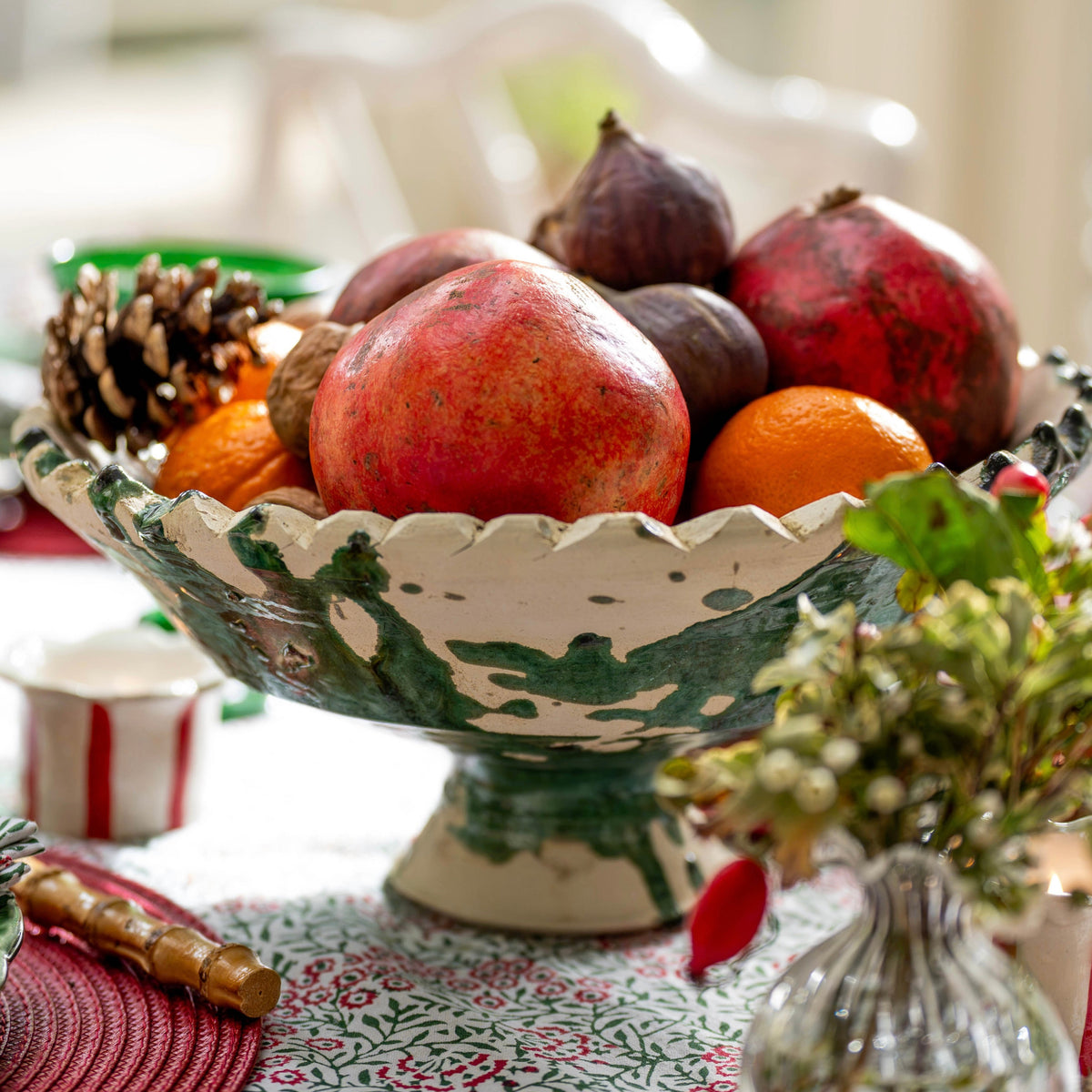 Handmade Tamegroute Pedestal Bowl Splatter (X Large)
