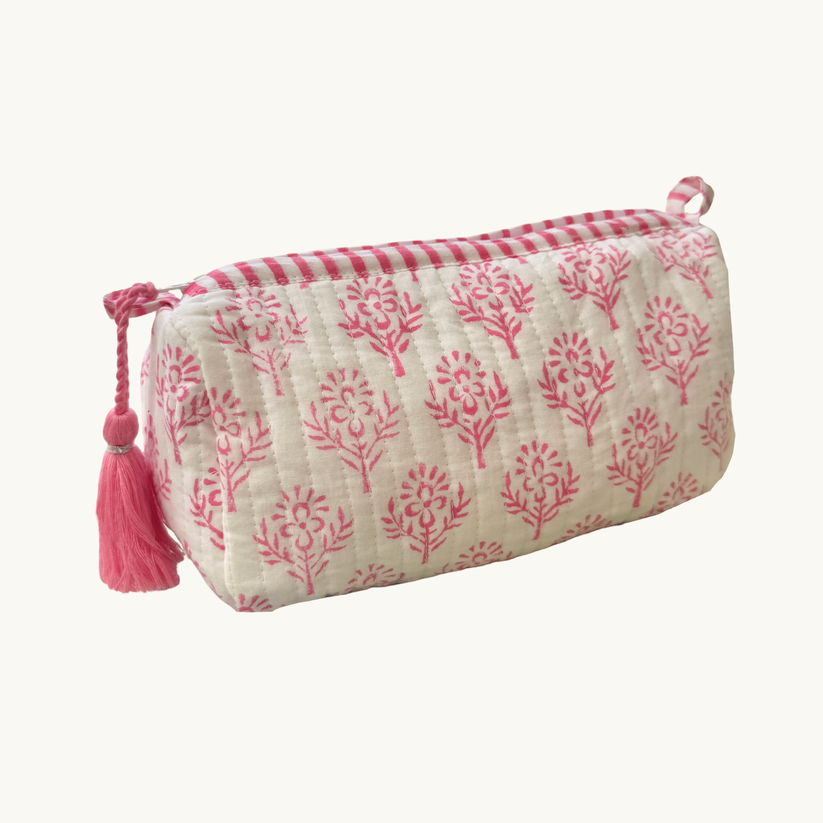 Pink Sprig Handblocked Wash Bag
