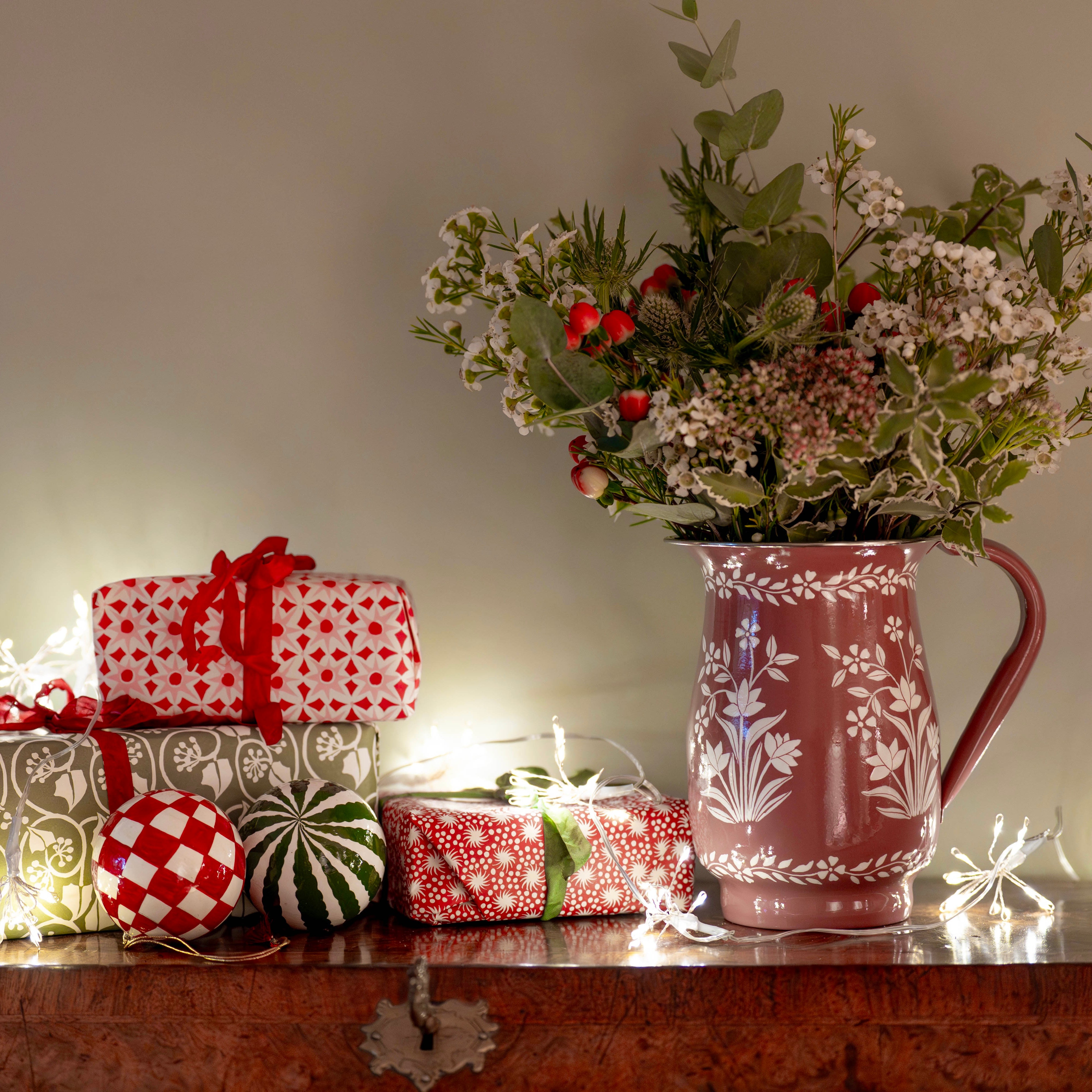 Enamel Hand Painted Jug Dusty Pink