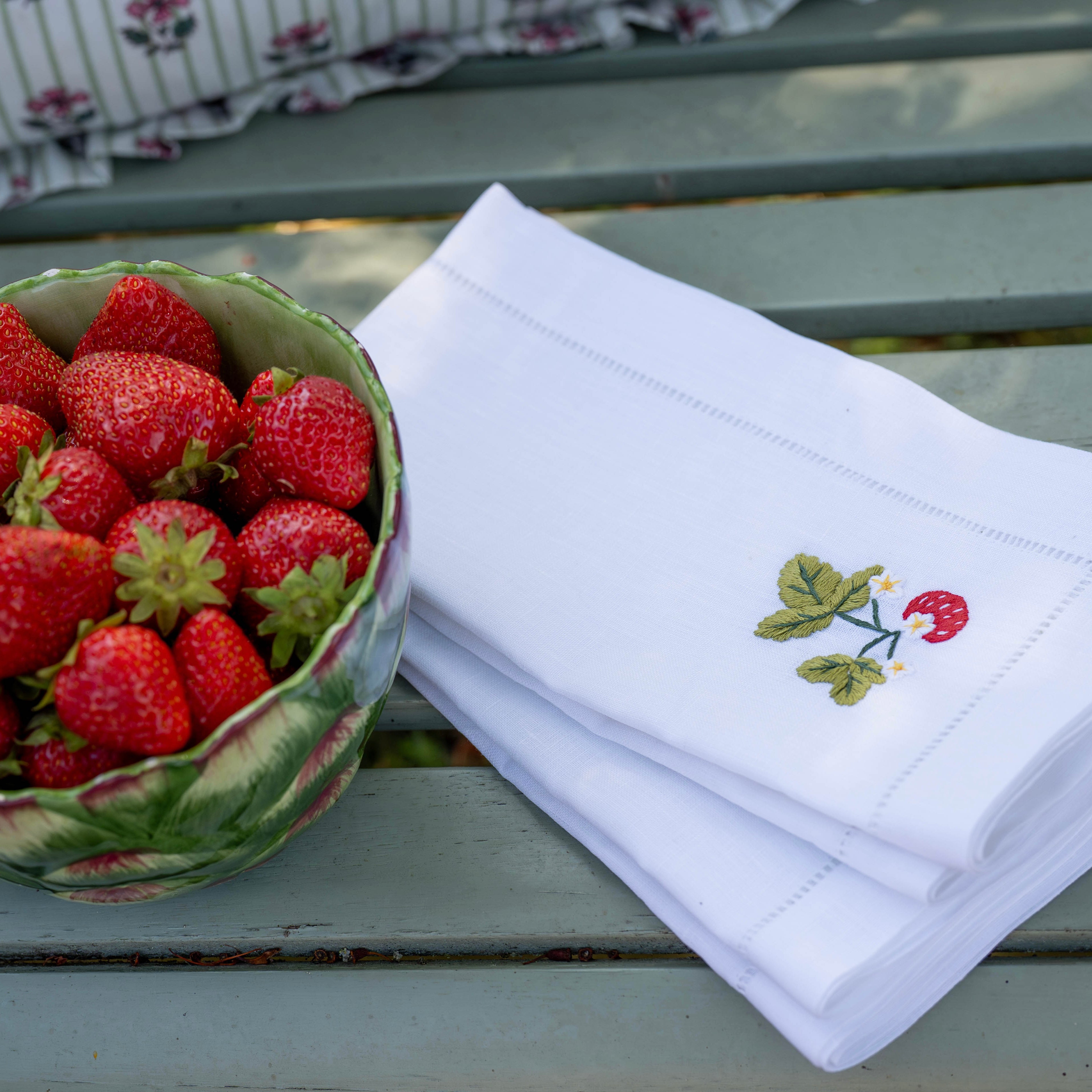 Wild Strawberry Embroidered Napkins (Set of 2)