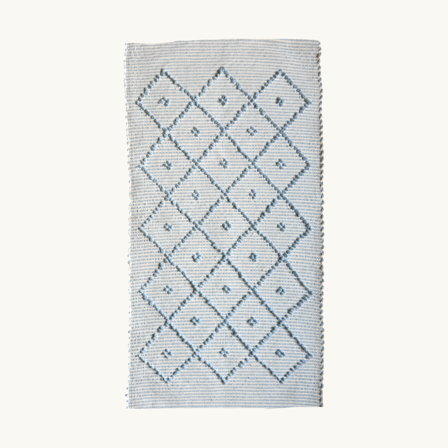 Powder Blue Stripe Handwoven Knotted Bath Mat