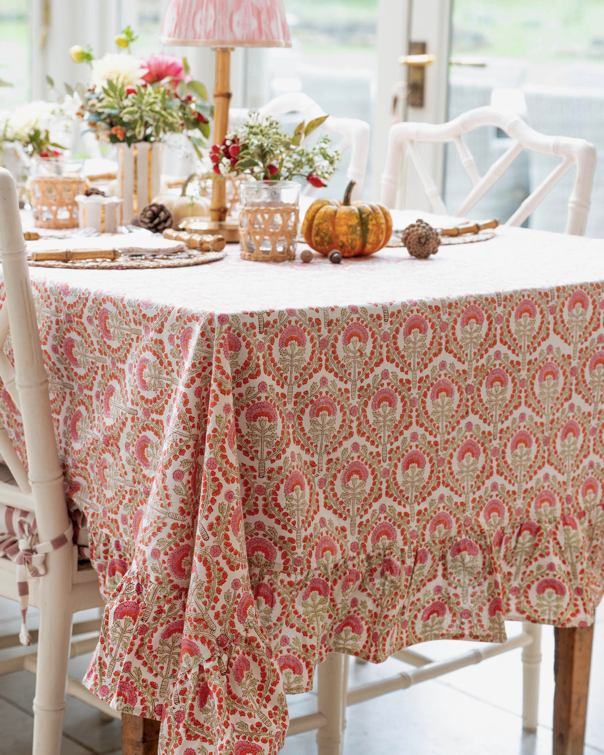 Pink Freya Frilled Handblocked Tablecloth