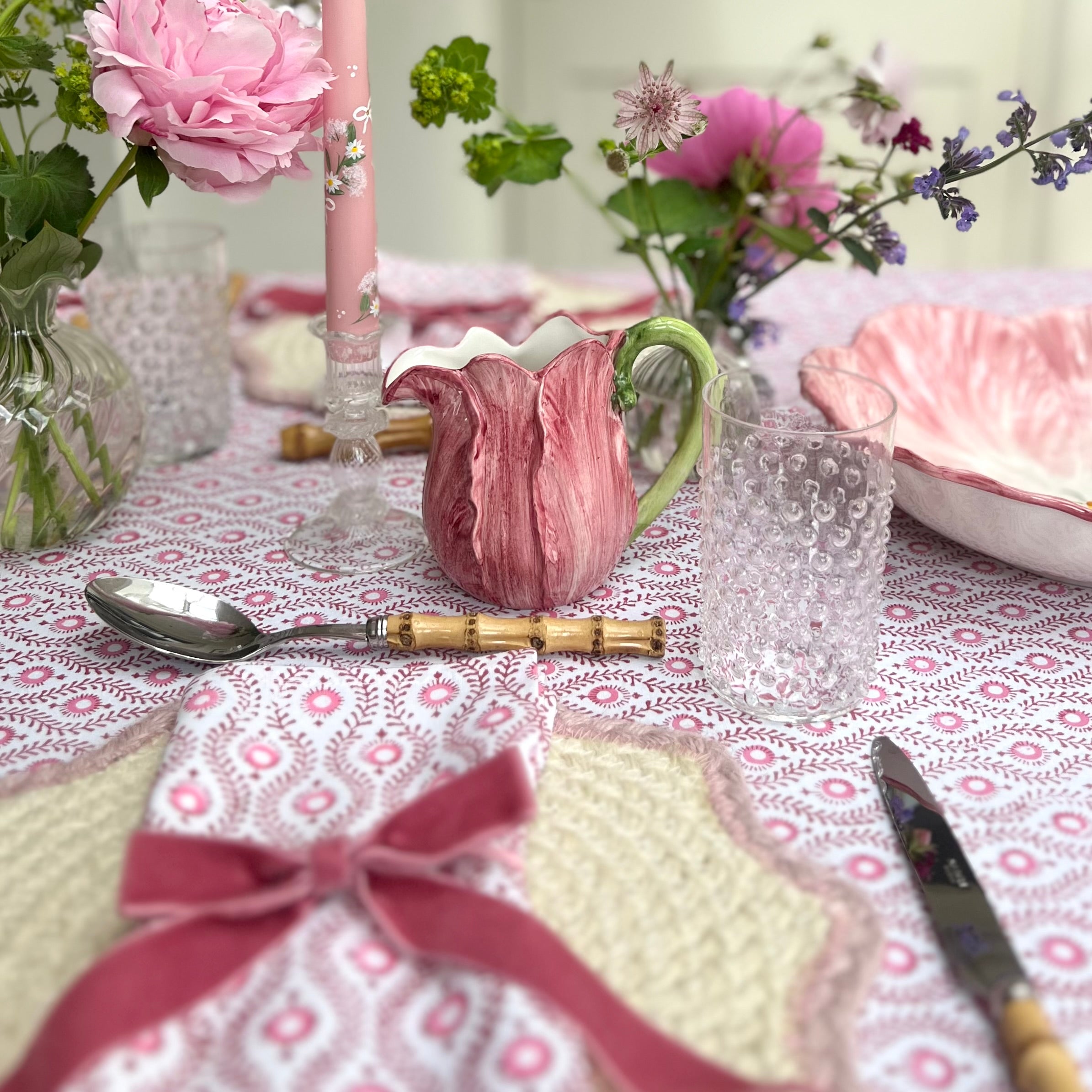 Pink Mila Handblocked Tablecloth