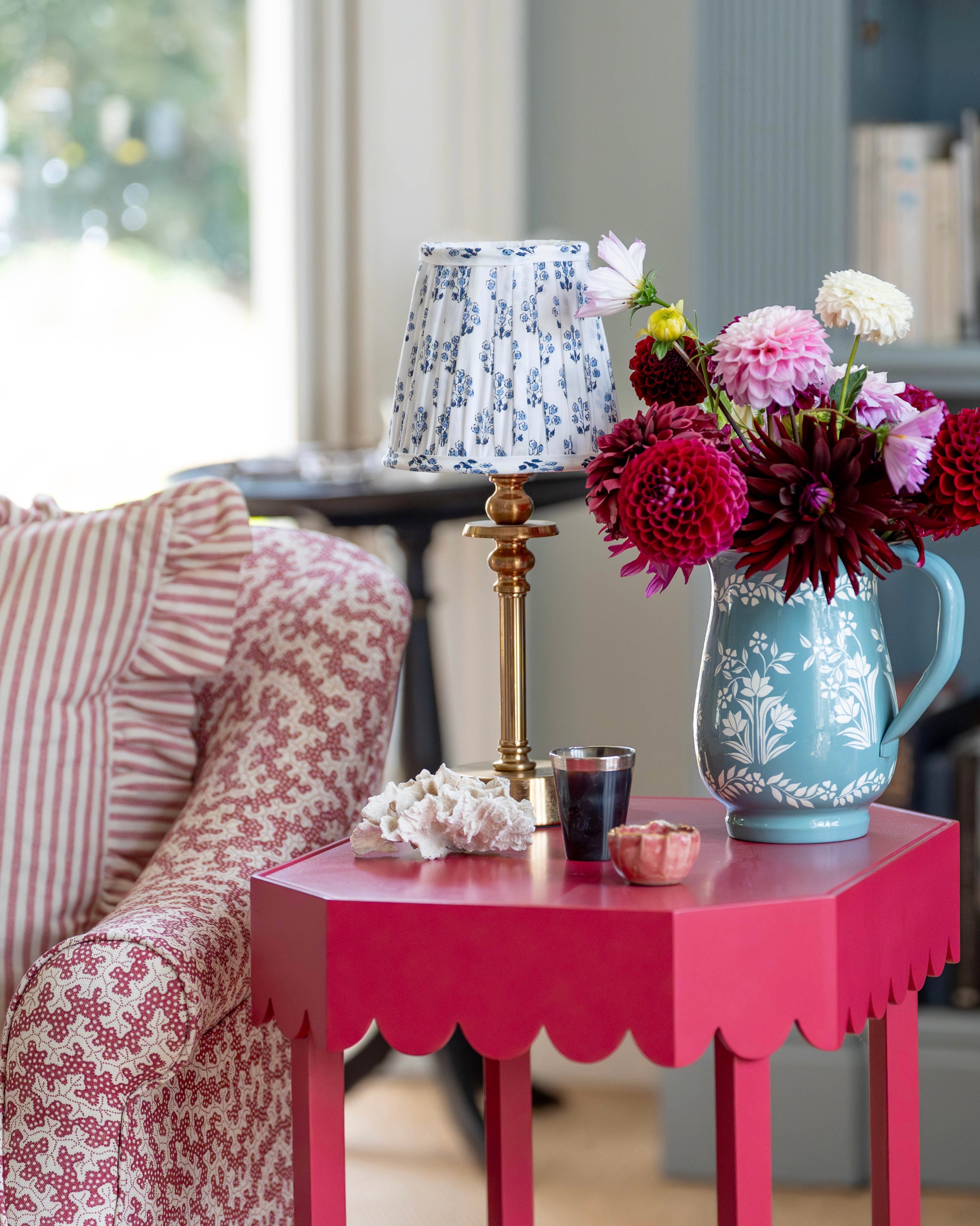 Blue Daphne Handblocked Gathered Lampshade