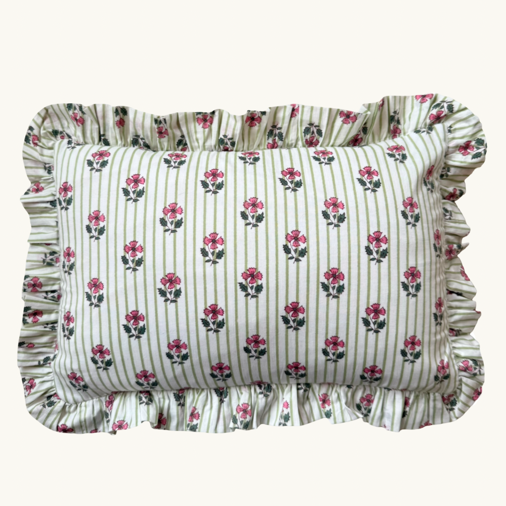 Green Bloom Frilled Cushion