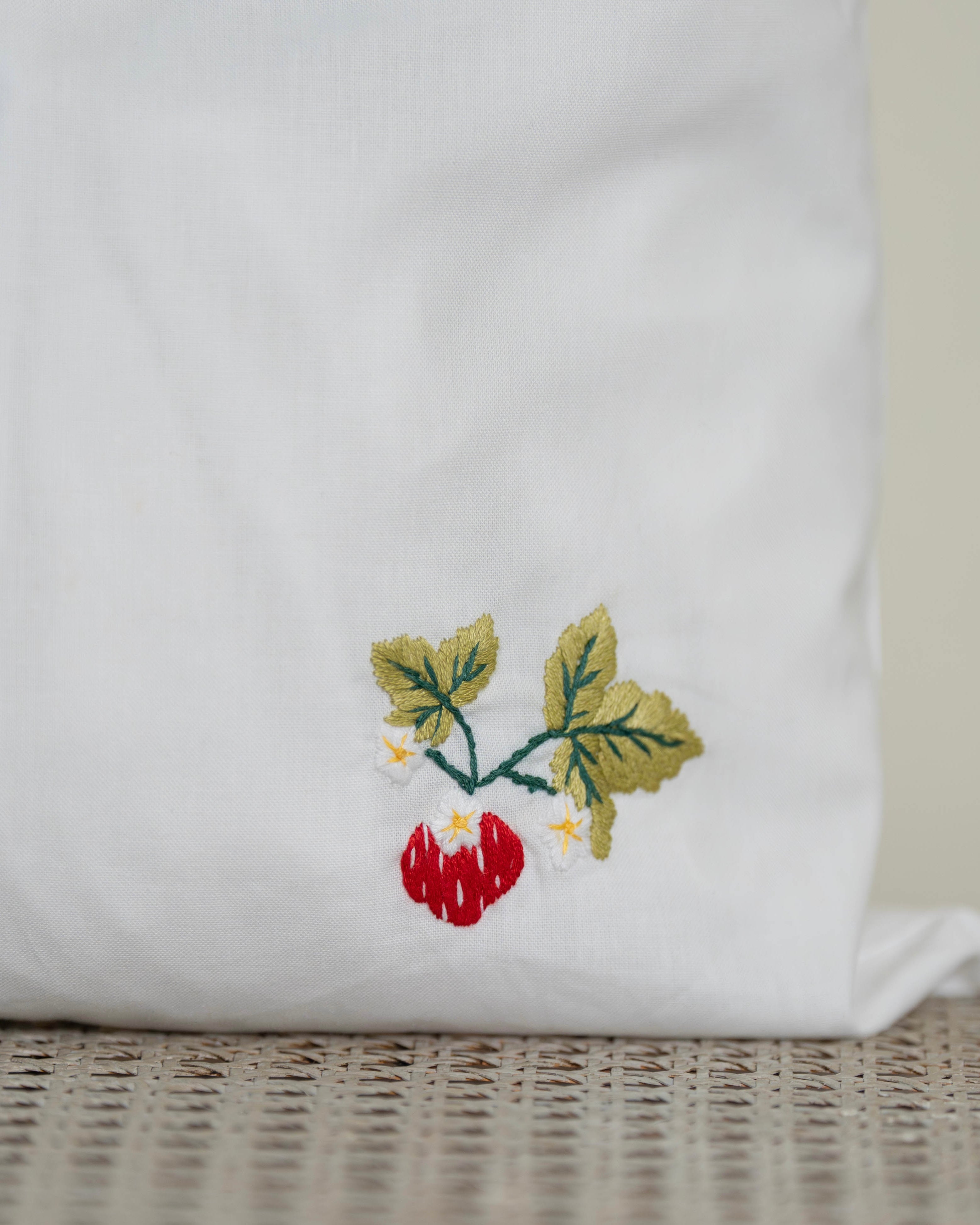 Wild Strawberry Embroidered Cotton Laundry Bag