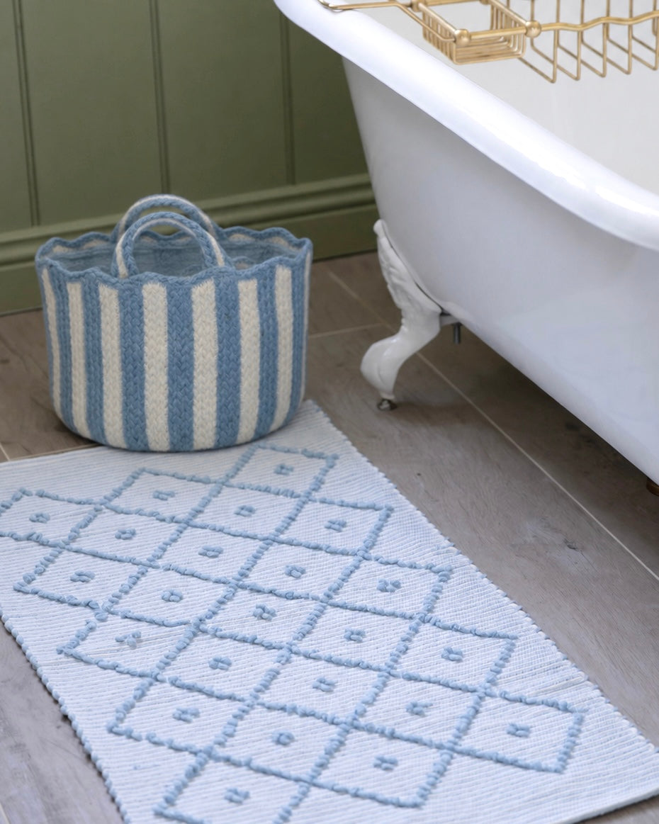 Extra Large Blue Striped Scalloped Basket