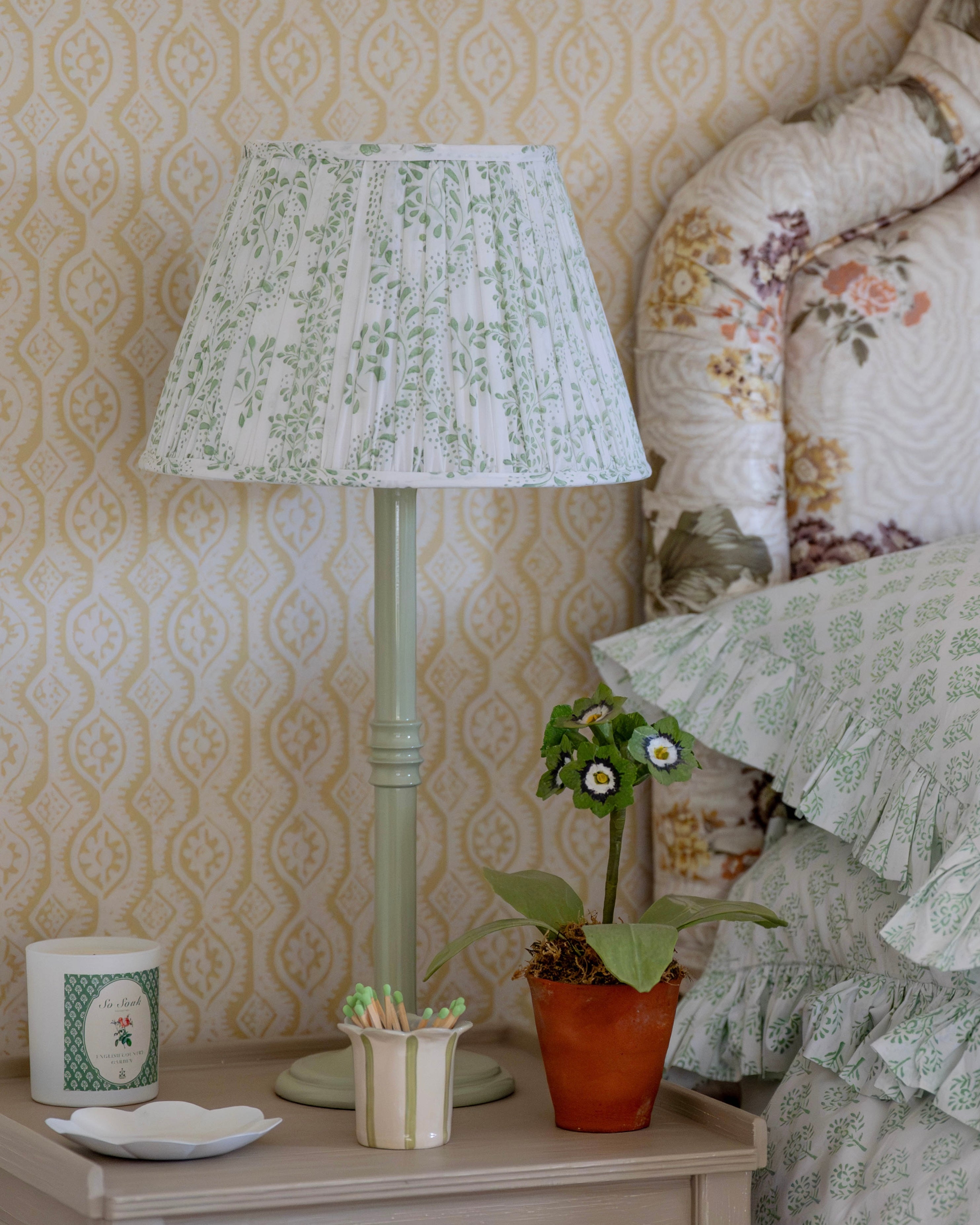 Green Rosalie Handblocked Gathered Lampshade