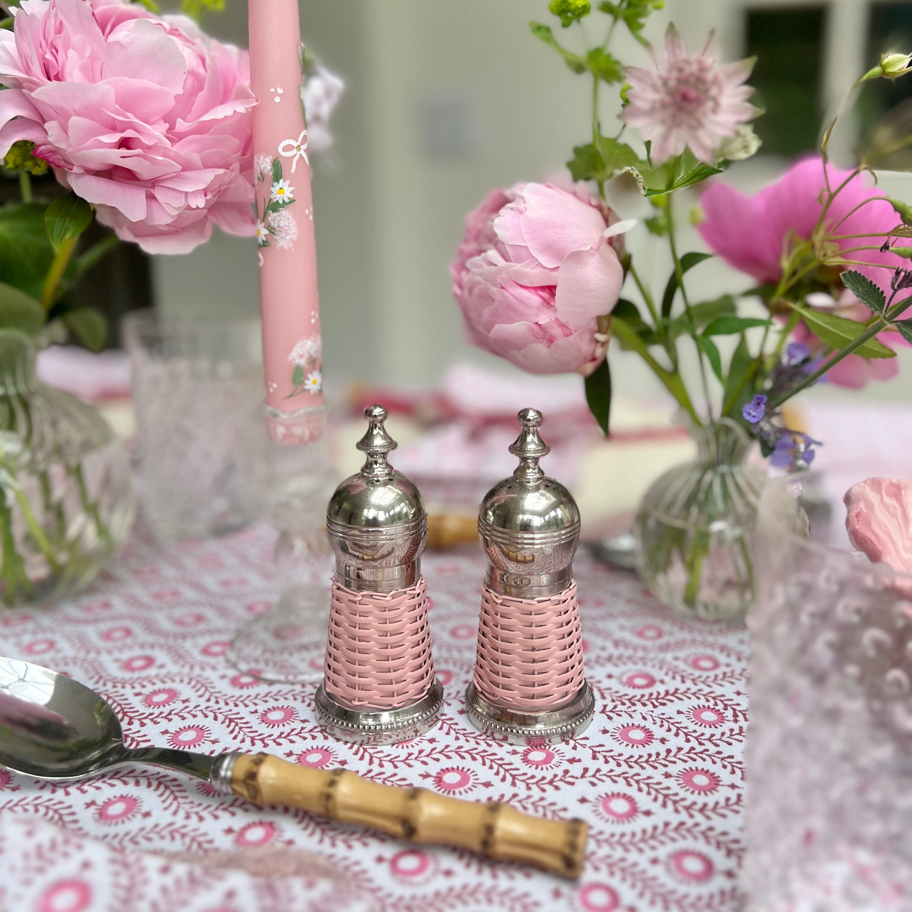 Pale Pink Rattan Salt and Pepper Set