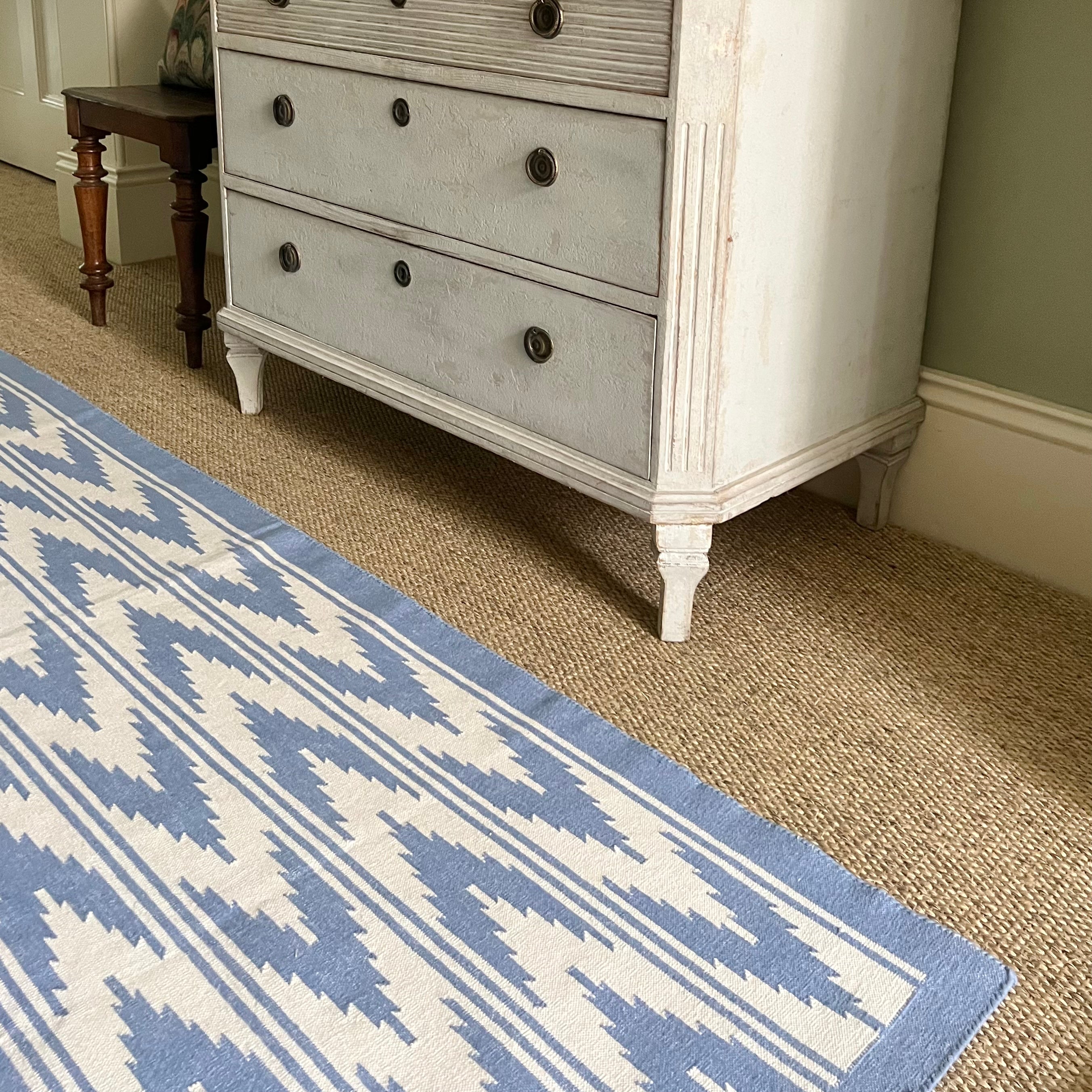 Blue Ikat Cotton Flatweave Rug