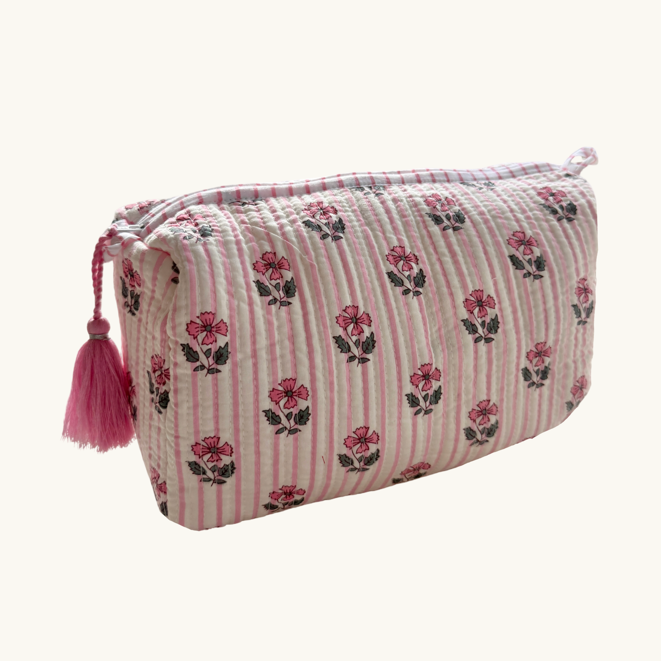 Pink Bloom Handblocked Wash Bag