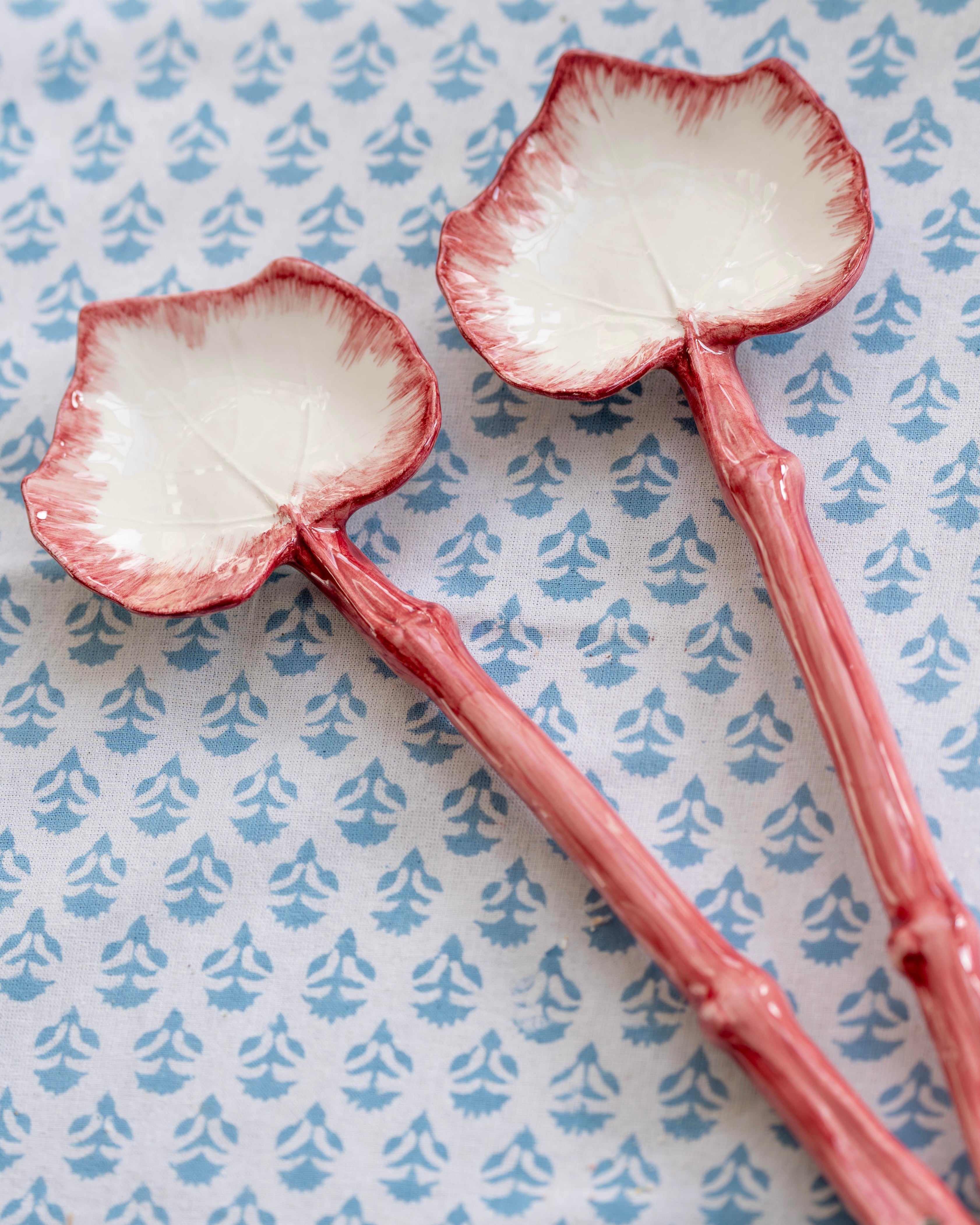 Pink Leaf Ceramic Salad Servers