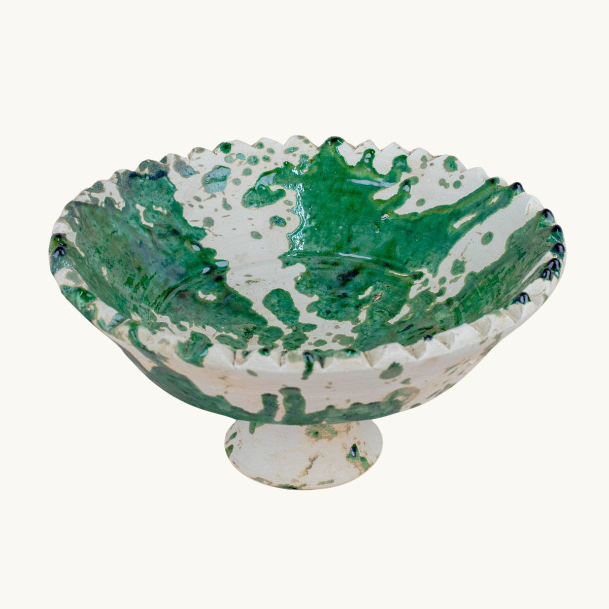 Handmade Tamegroute Pedestal Bowl Splatter (X Large)