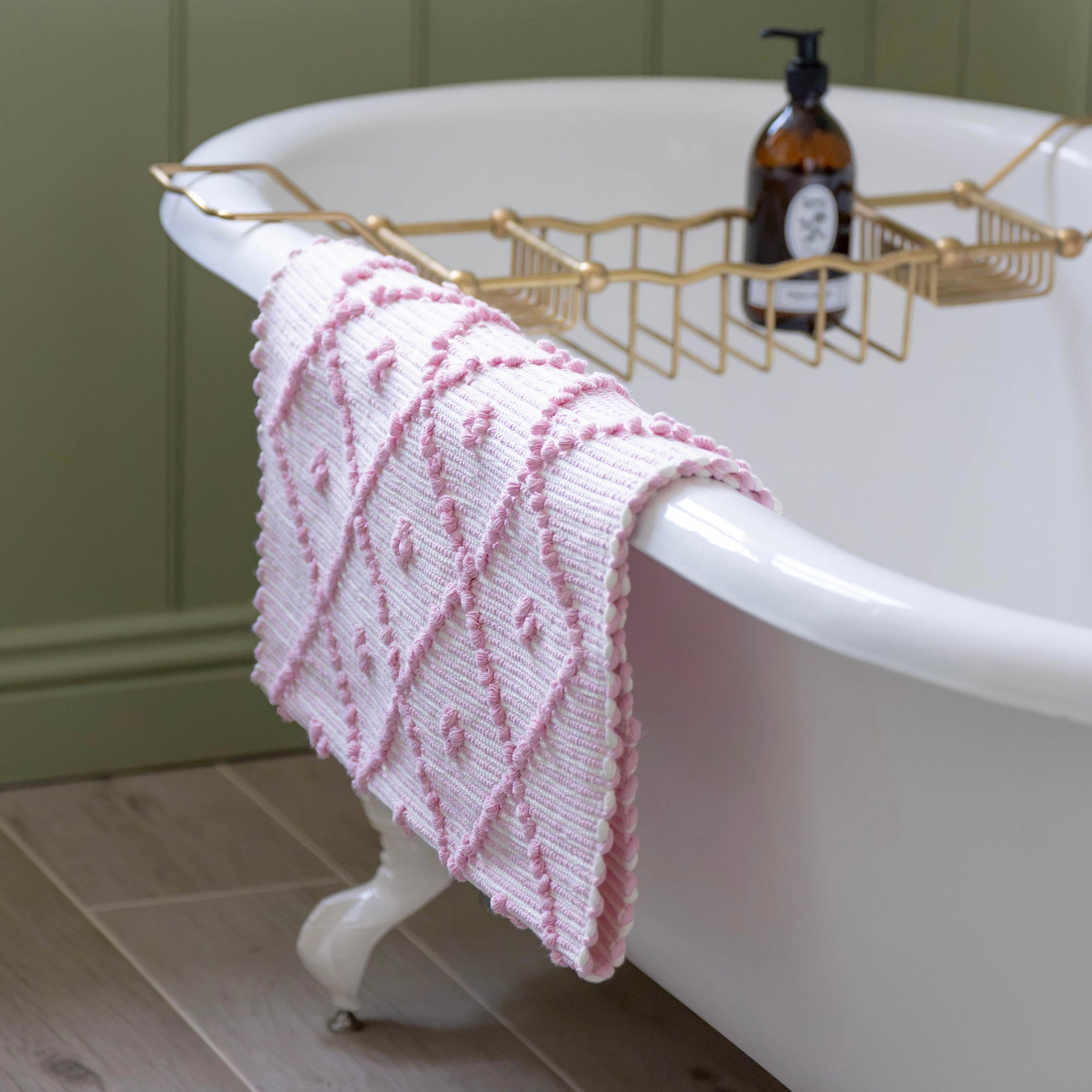 Baby Pink Stripe Handwoven Knotted Bath Mat