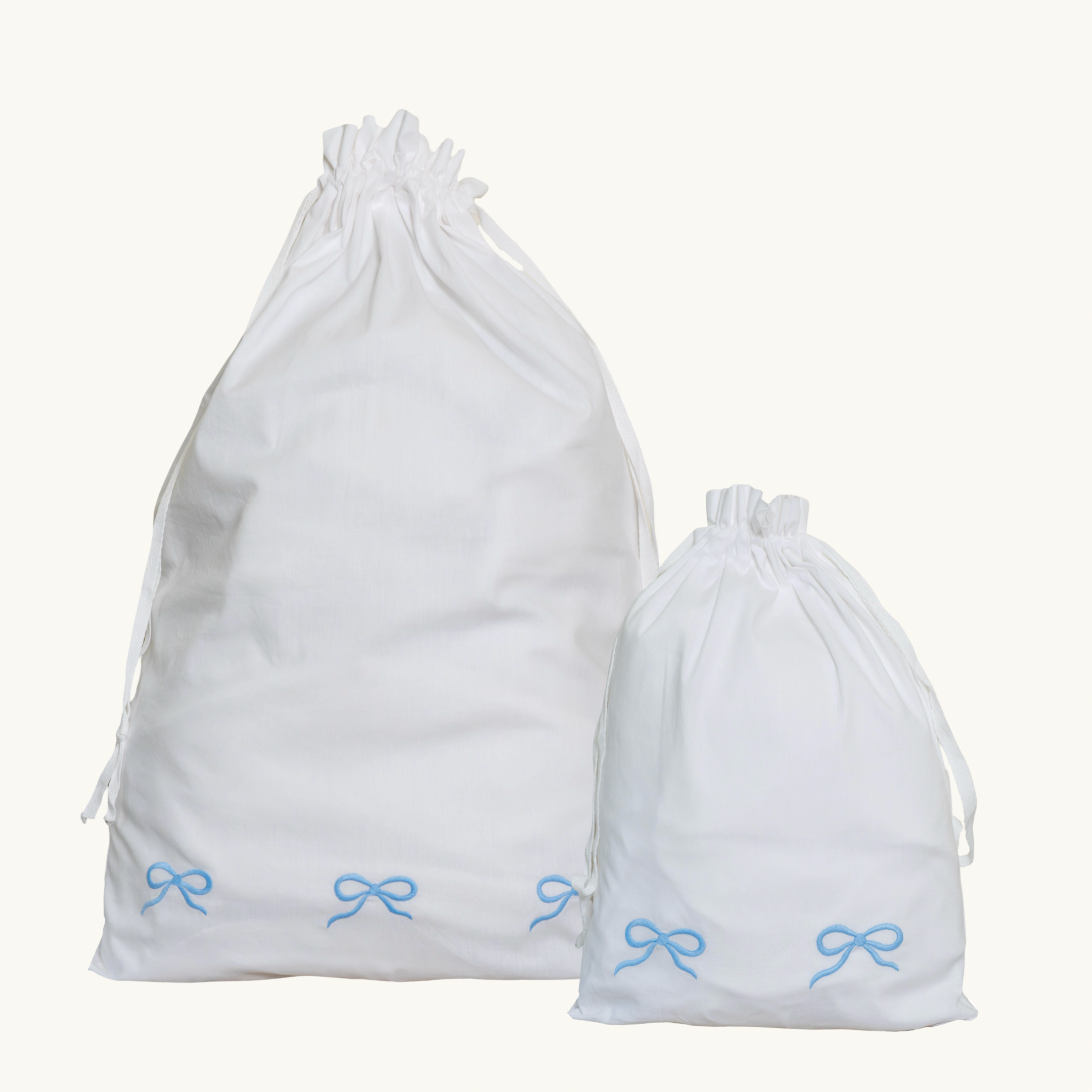 Blue Bow Embroidered Cotton Laundry Bag
