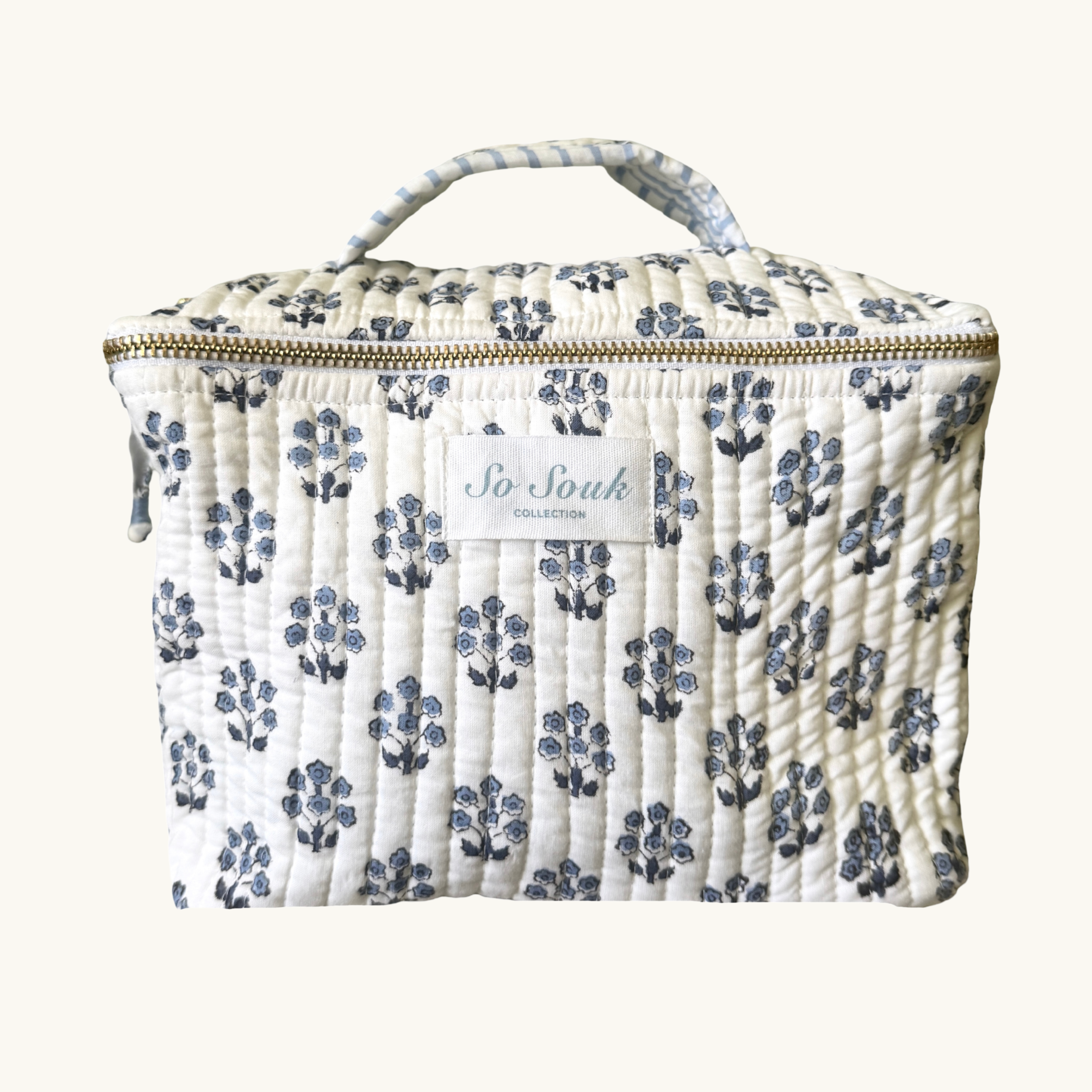 Blue Daphne Handblocked Cosmetic Case