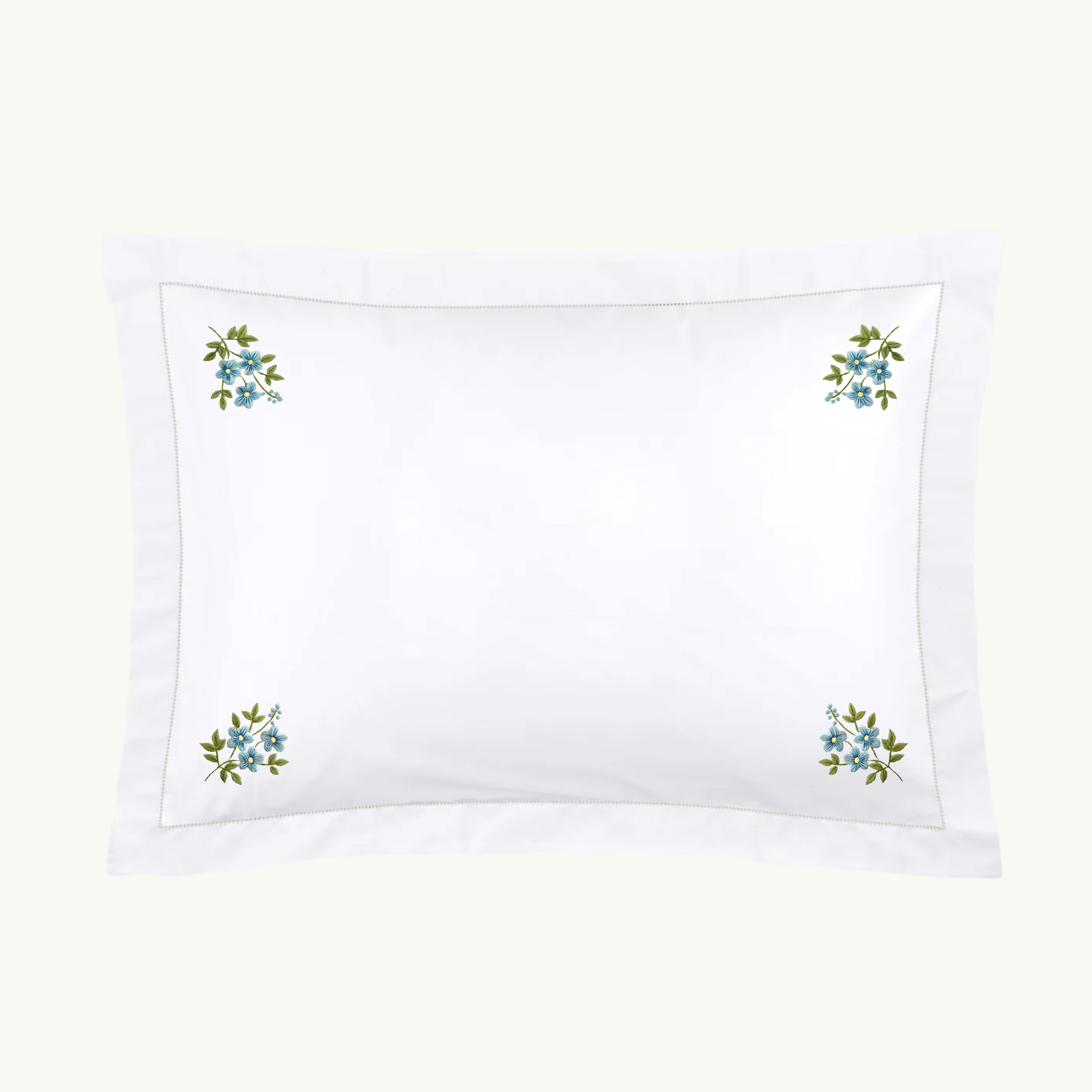 Blue Floral Embroidered Pillowcase