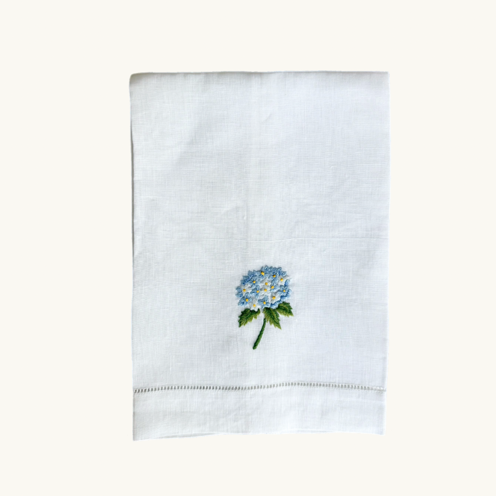 Blue Hydrangea Embroidered Hand Towel