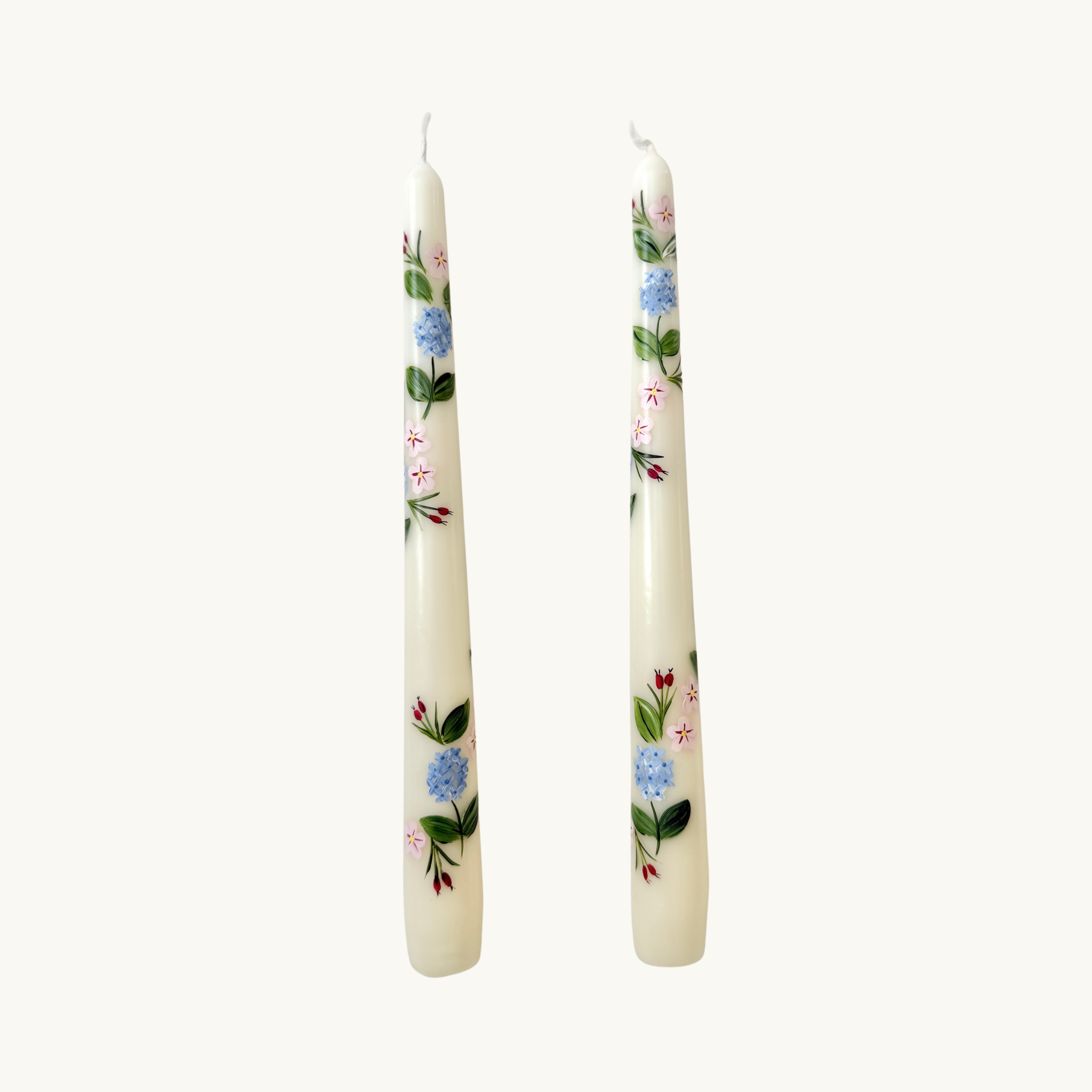 Blue Hydrangea and Rosehips Handpainted Candle (Single)