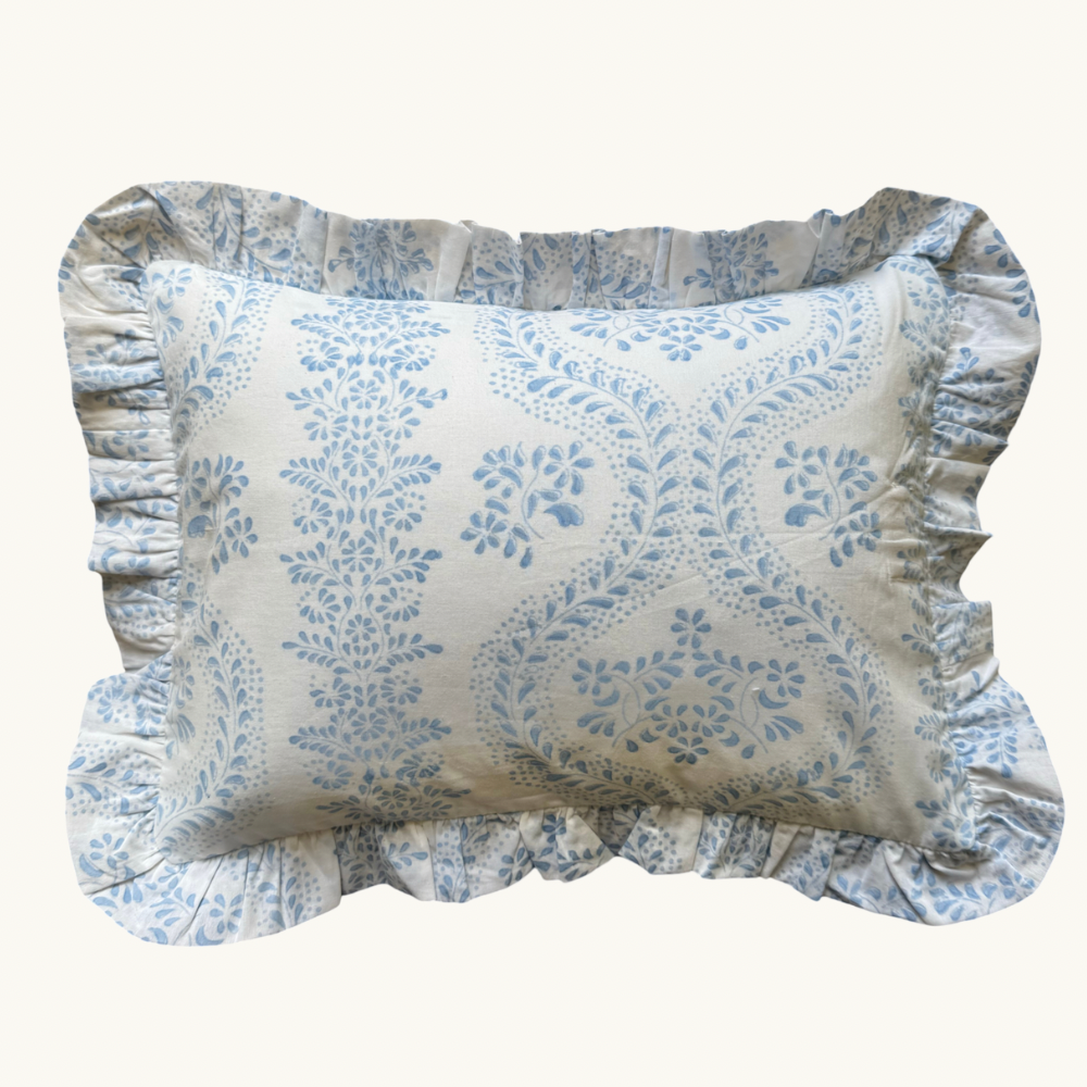 Blue Rosalie Frilled Cushion