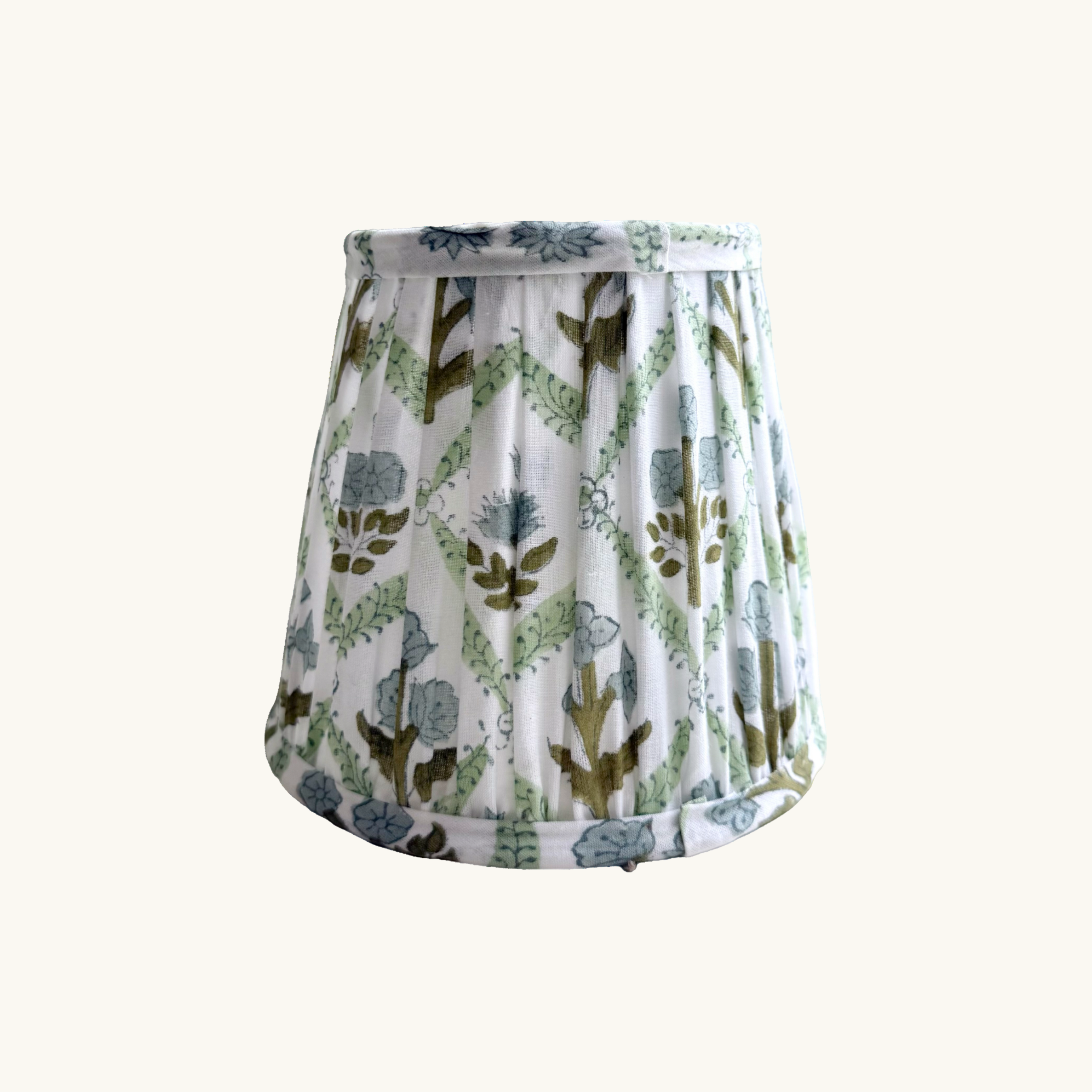 Blue and Green Trellis Handblocked Gathered Lampshade