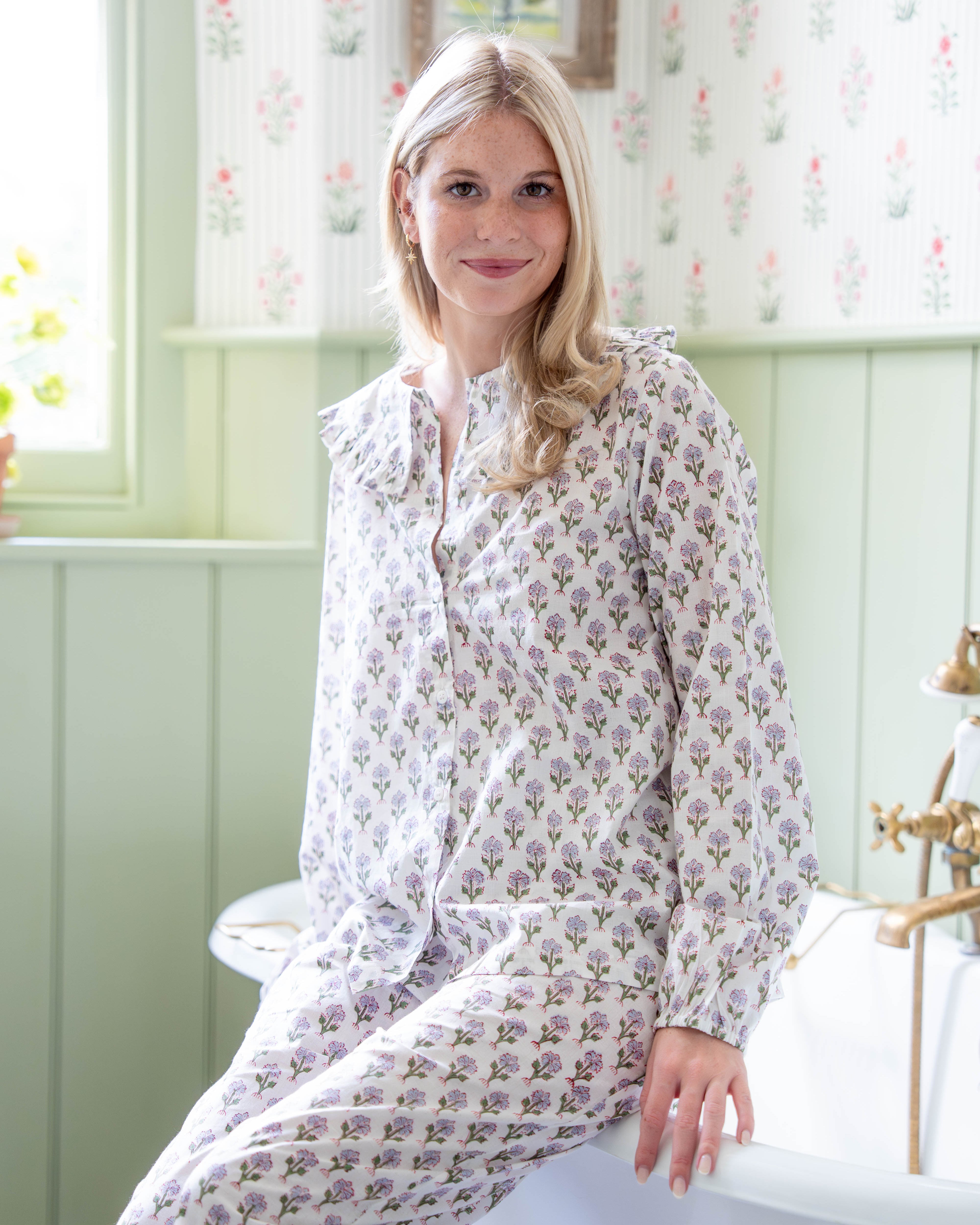 Blue Jemima Frilled Collar Pyjamas
