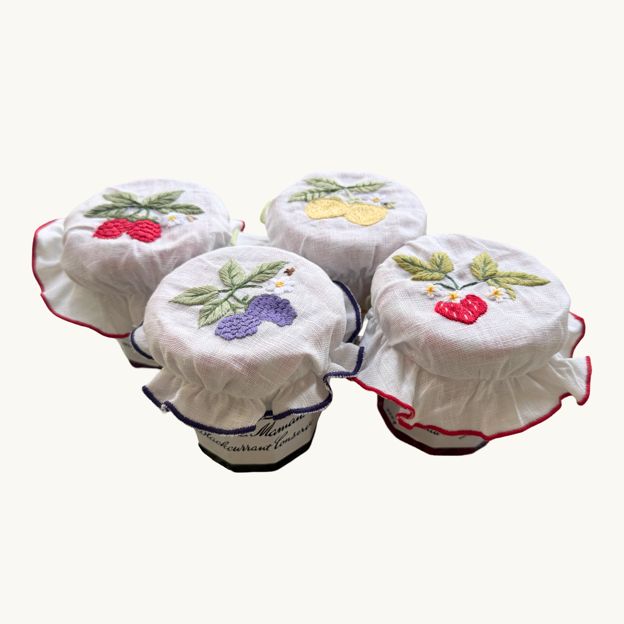 Hand Embroidered Jam Pot Covers (Set of 4)