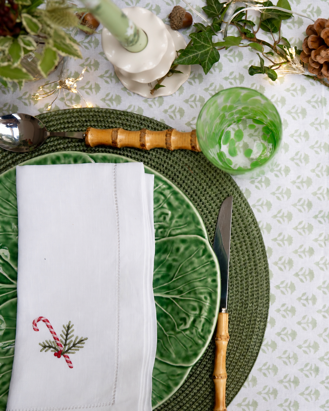 Festive Candy Cane Embroidered Napkins (Set of 2)