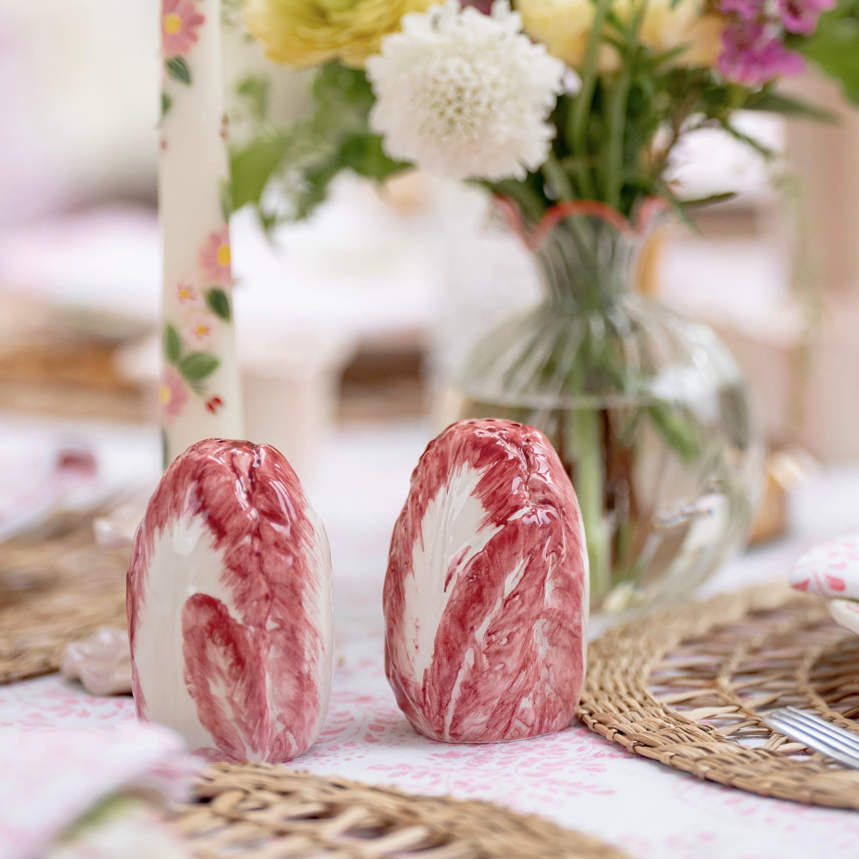 Ceramic Pink Raddichio Salt and Pepper Set