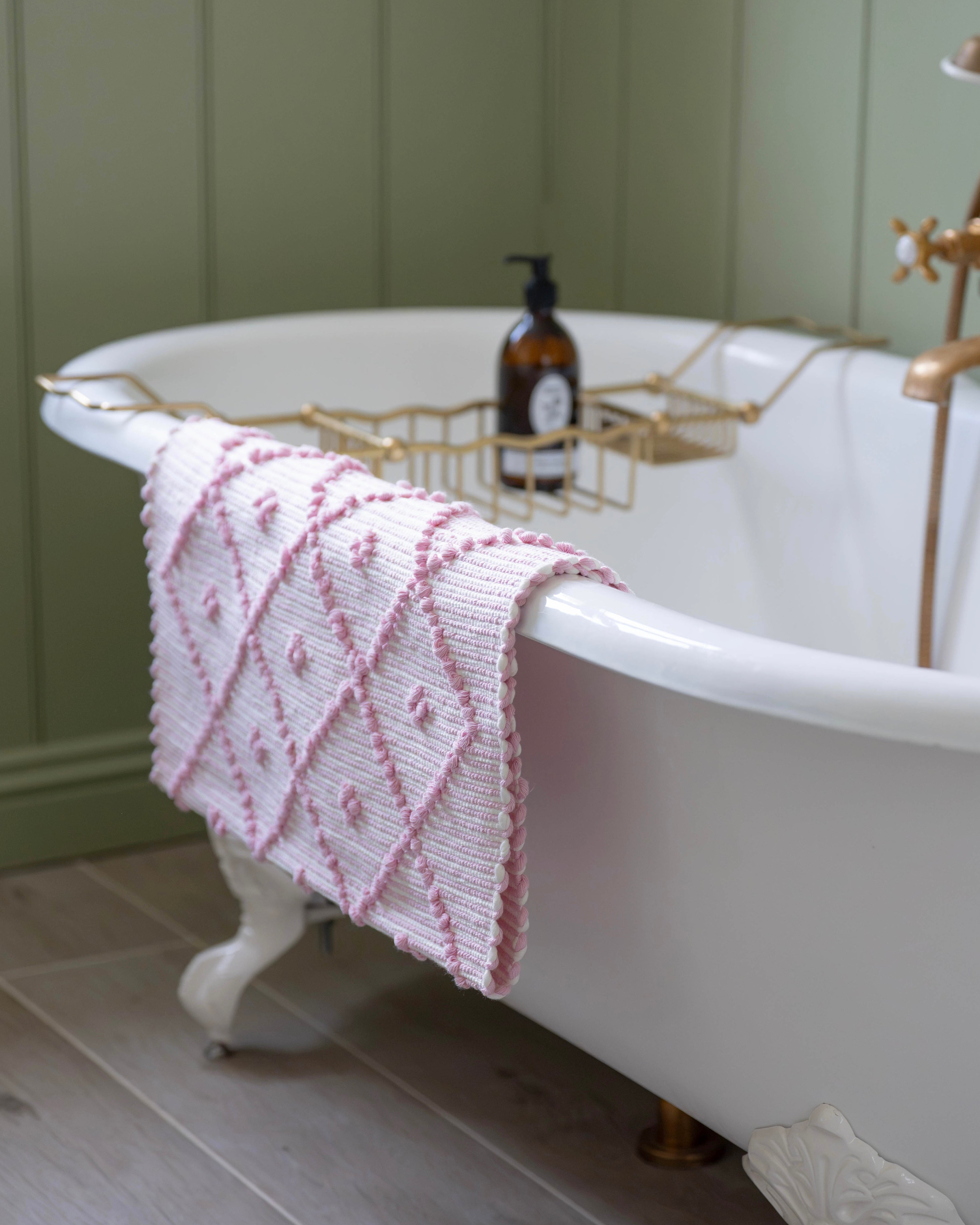 Baby Pink Stripe Handwoven Knotted Bath Mat