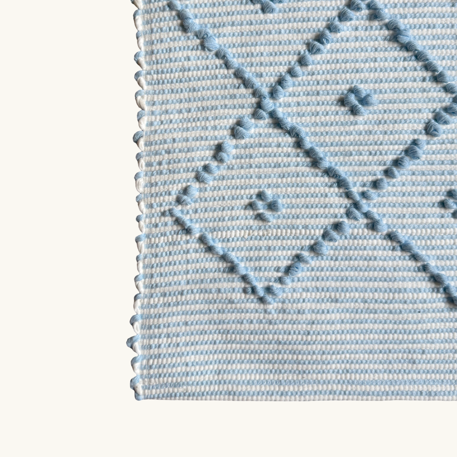 Powder Blue Stripe Handwoven Knotted Bath Mat