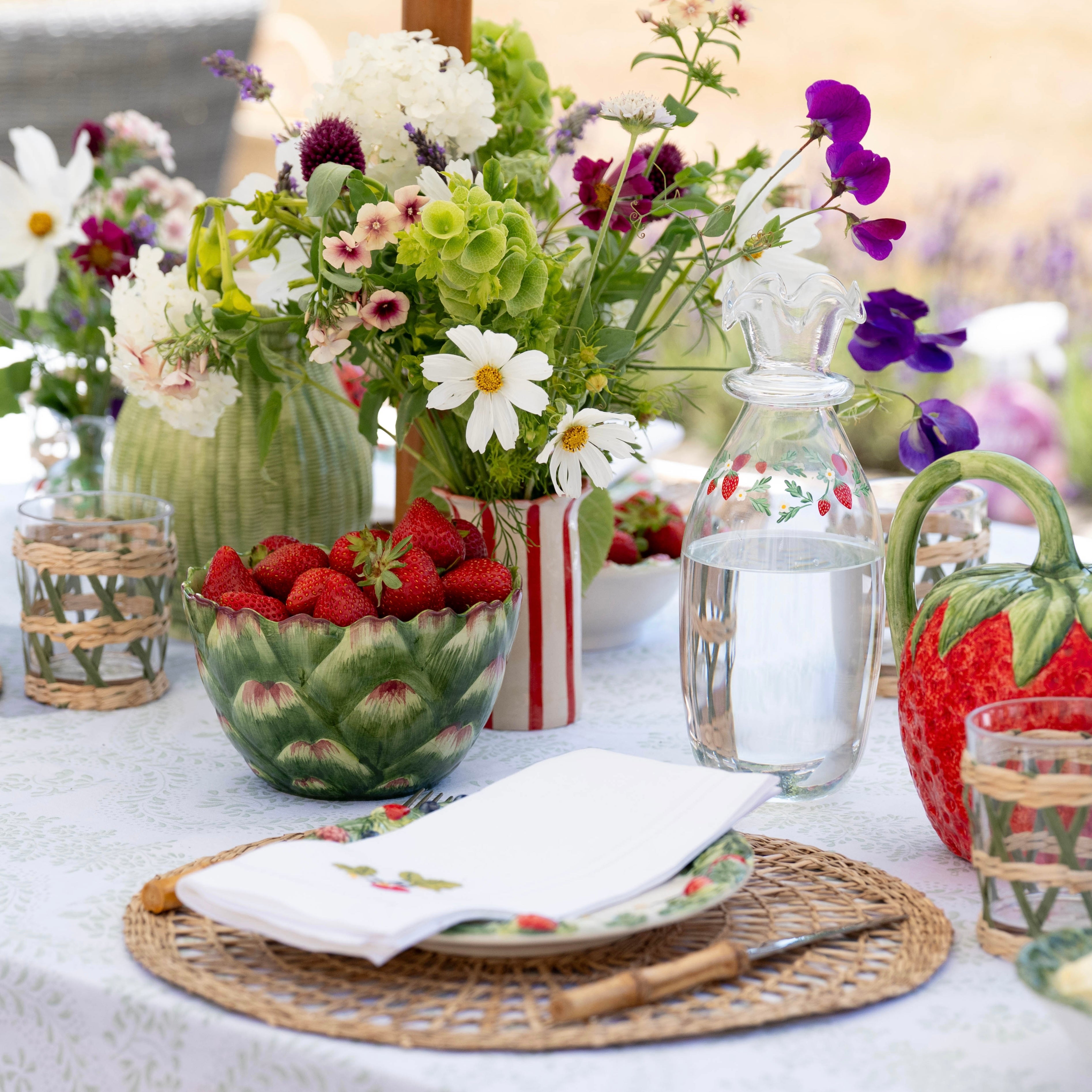 Wild Strawberry Embroidered Napkins (Set of 2)