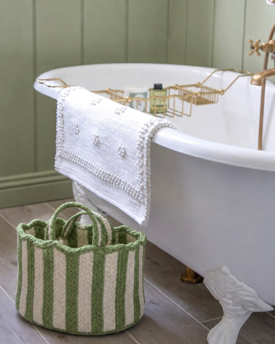 Extra Large Green Striped Scalloped Basket