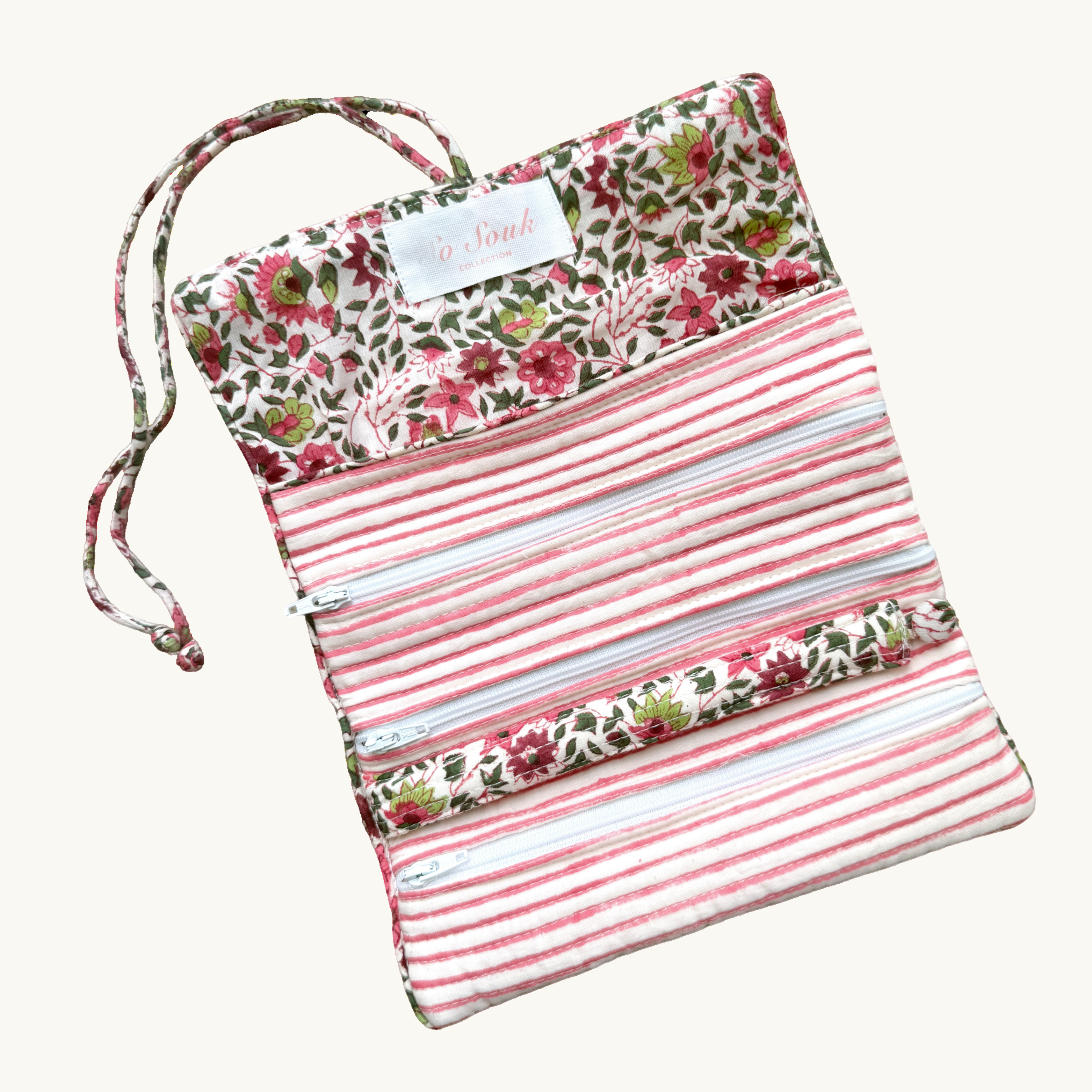 Pink Flora Jewellery Roll