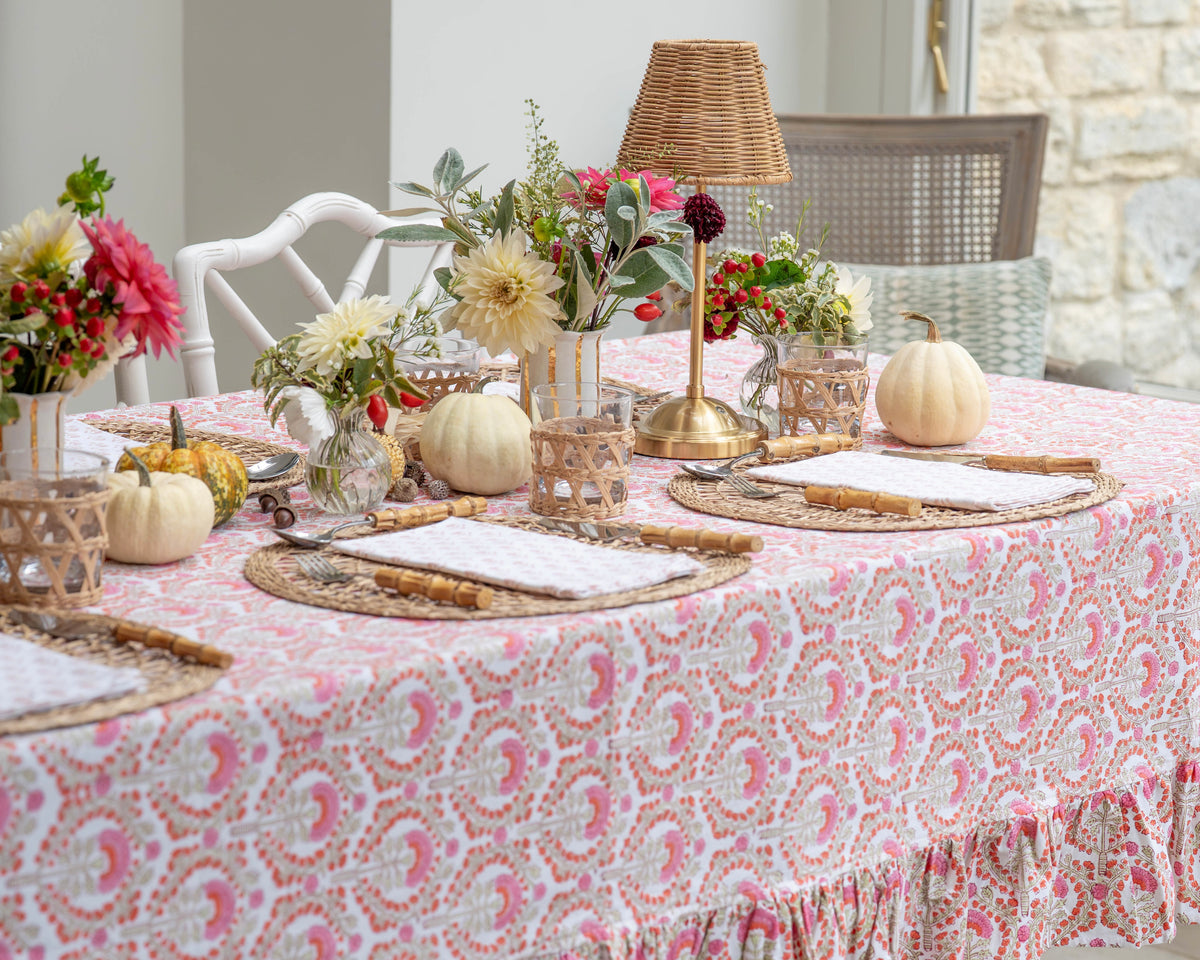 Pink Freya Frilled Handblocked Tablecloth