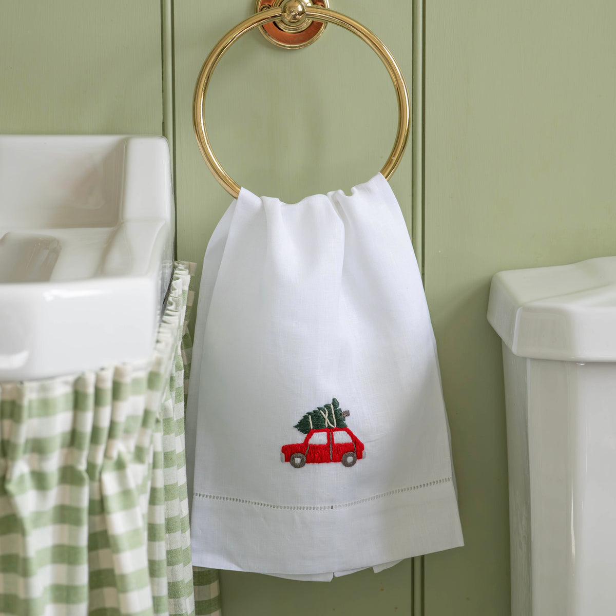 Driving Home for Christmas Embroidered Hand Towel