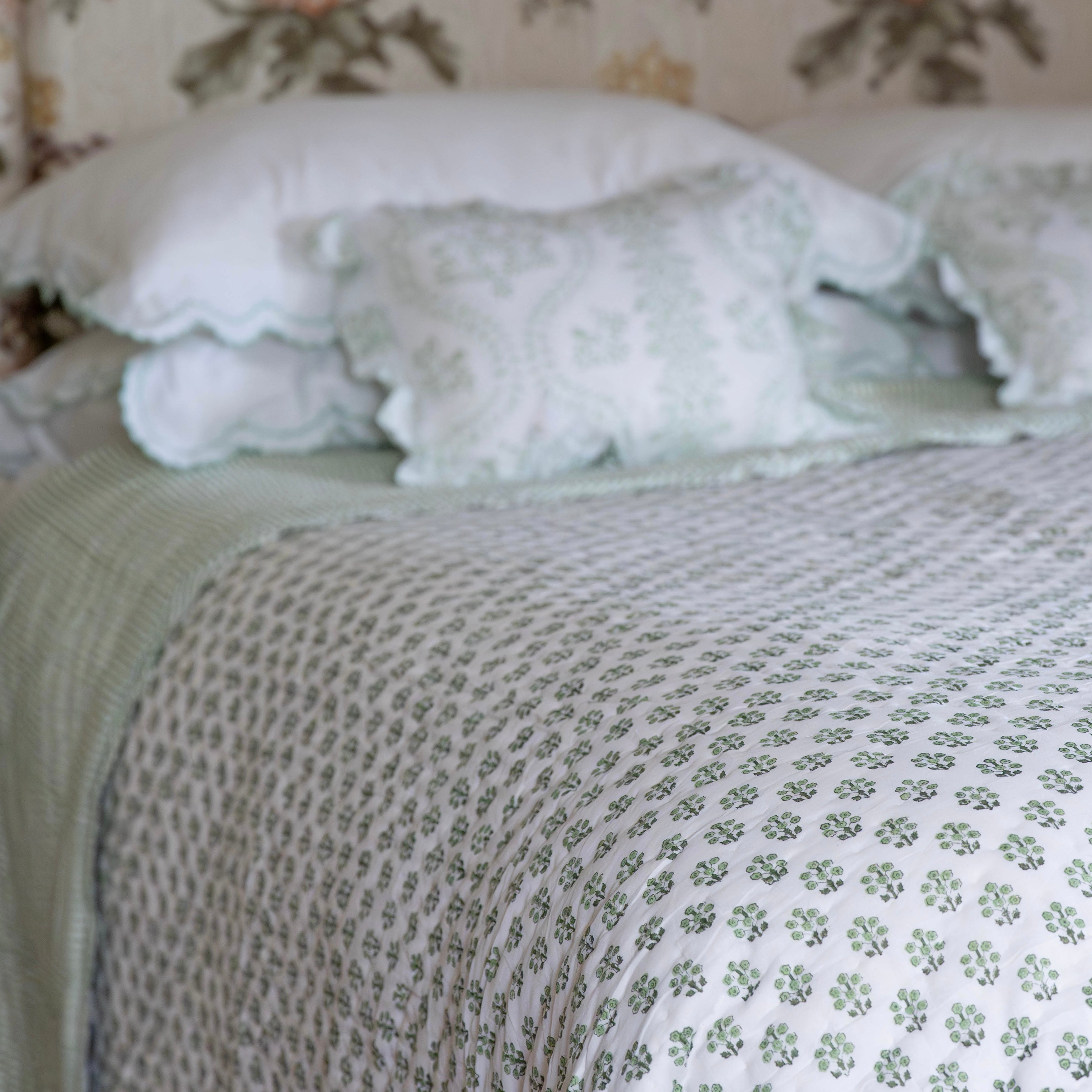 Green Daphne Handblocked Quilt