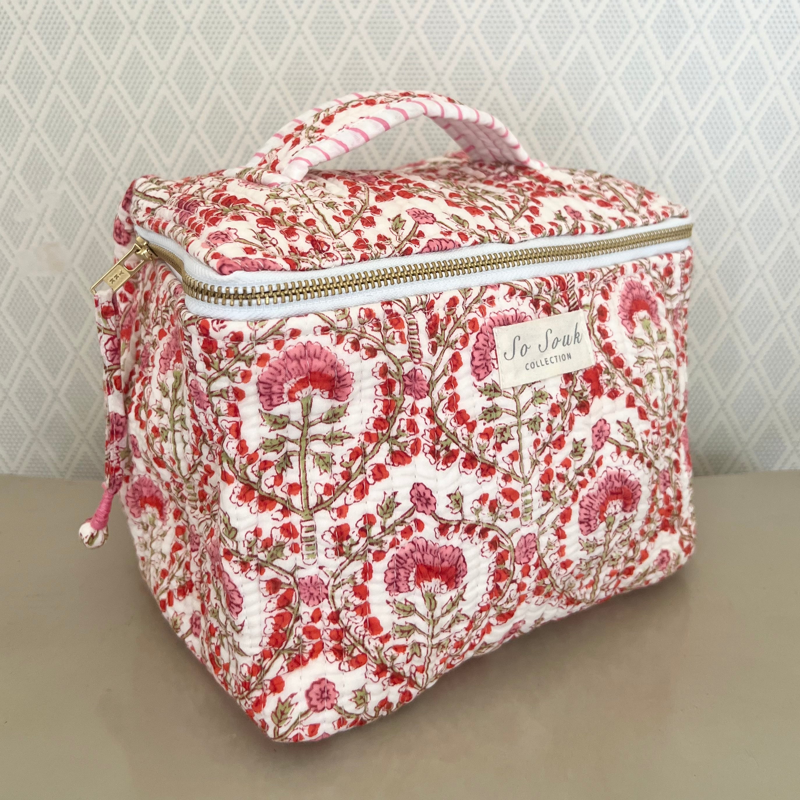 Pink Freya Handblocked Cosmetic Case