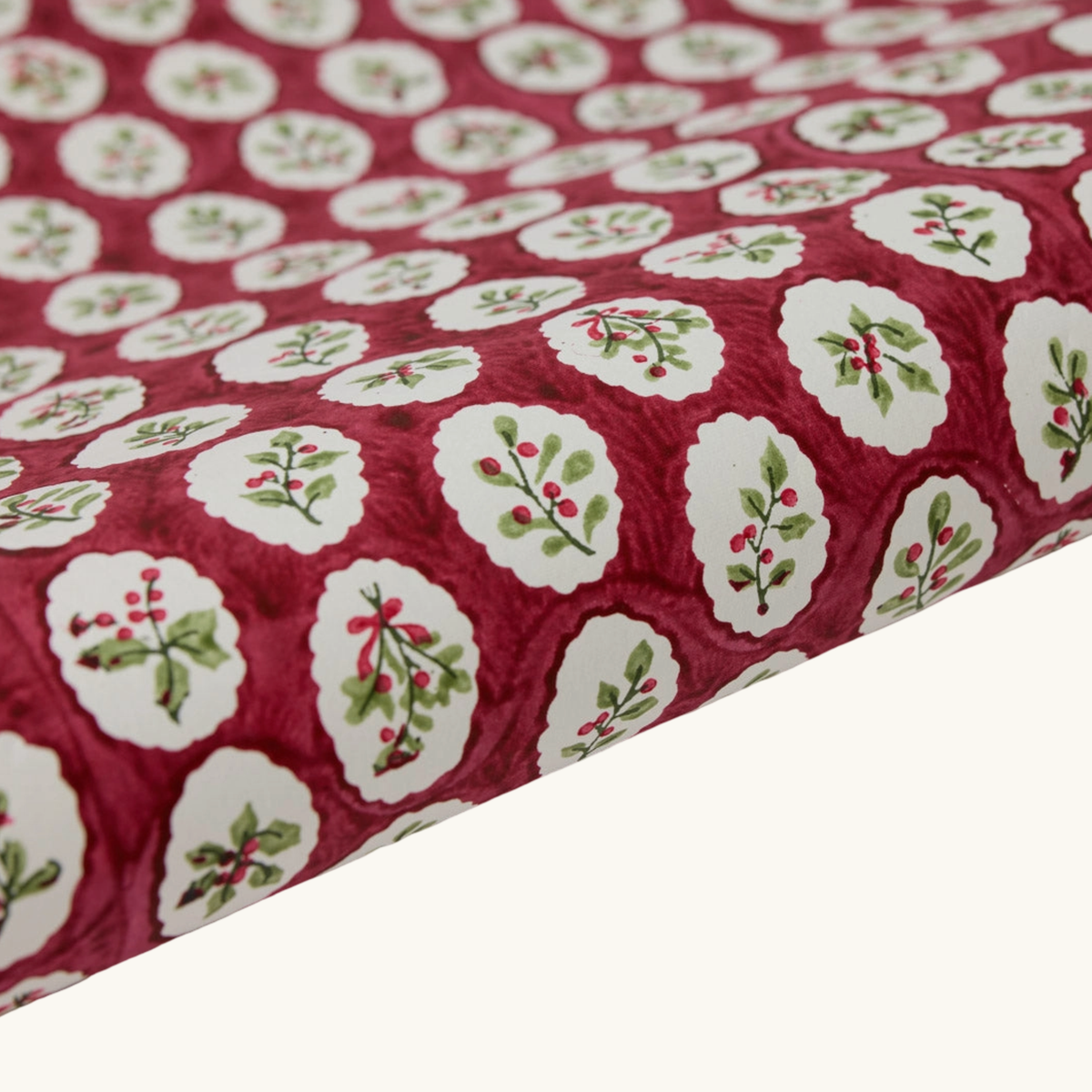 Red Festive Sprig Handblocked Printed Wrapping Paper