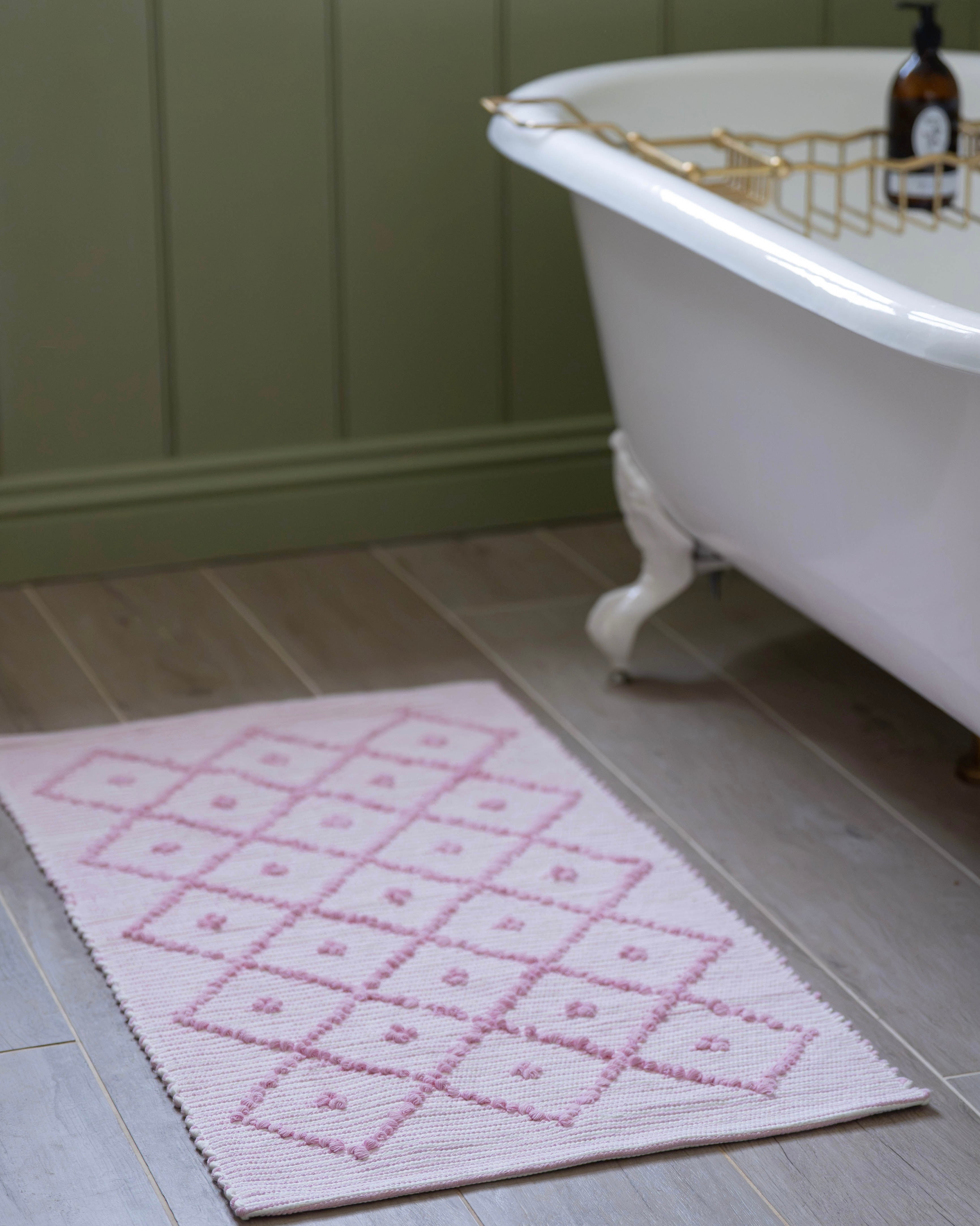 Baby Pink Stripe Handwoven Knotted Bath Mat