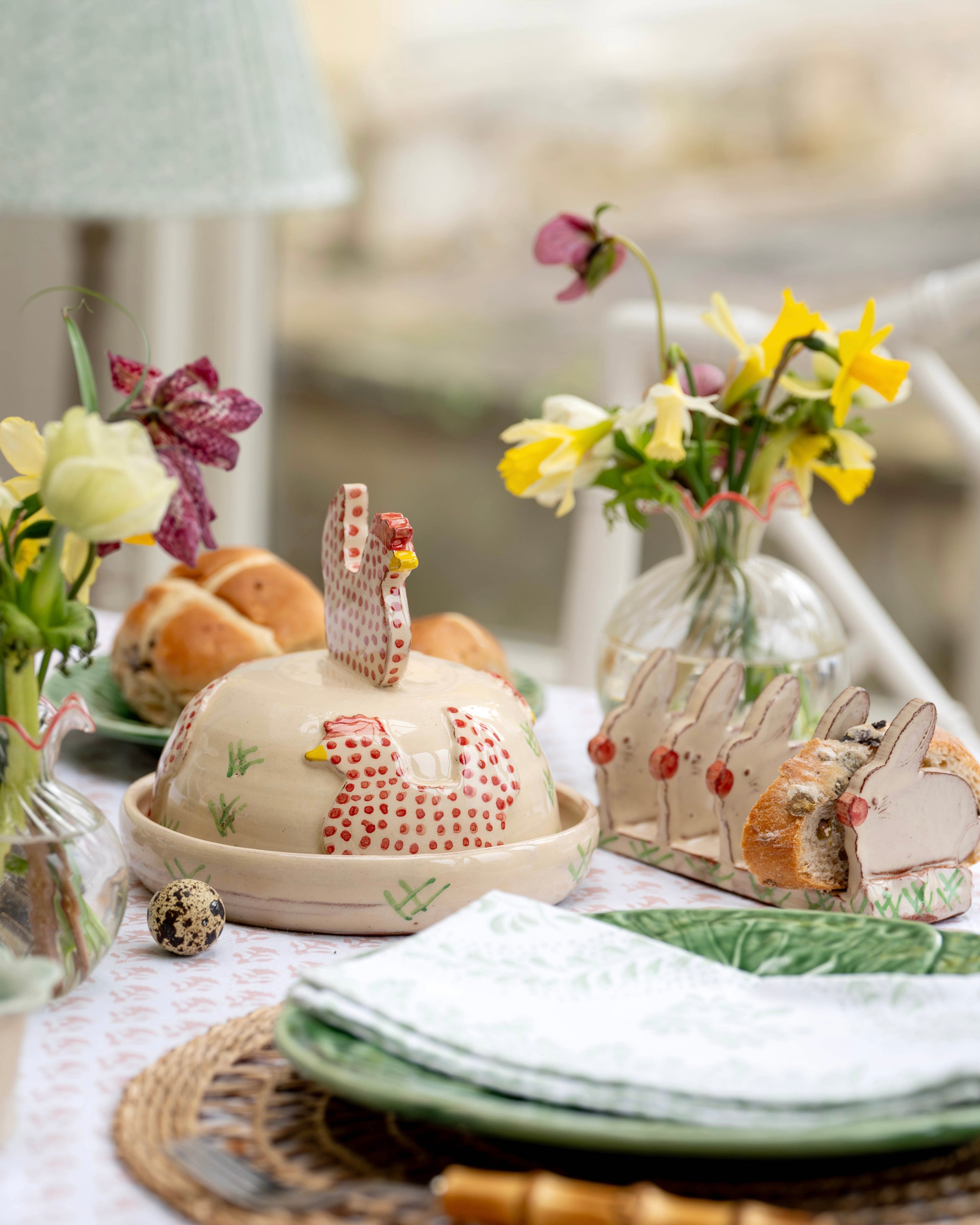 Pink Spotty Hens Butter Dish