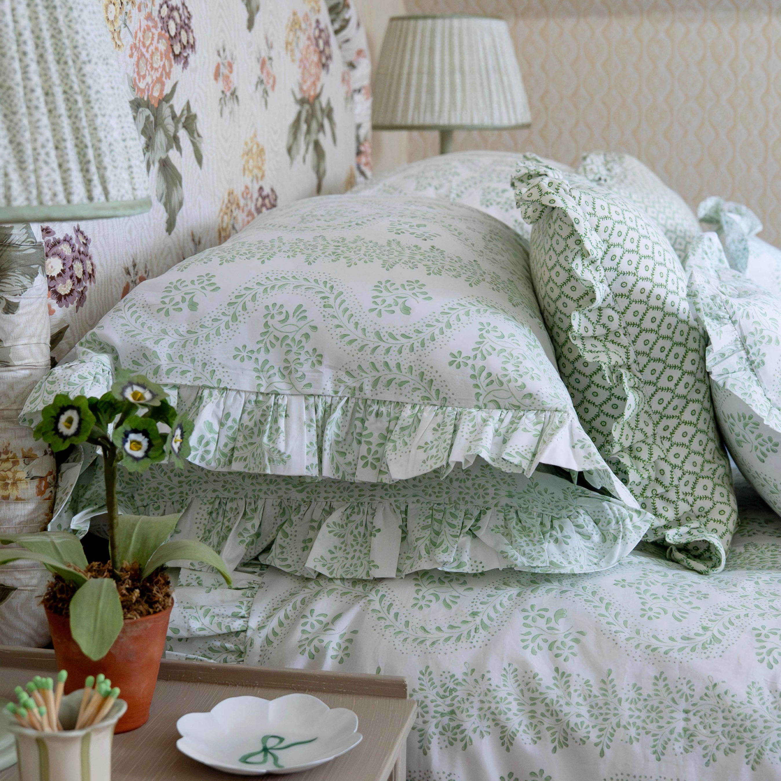 Green Rosalie Frilled Pillowcase