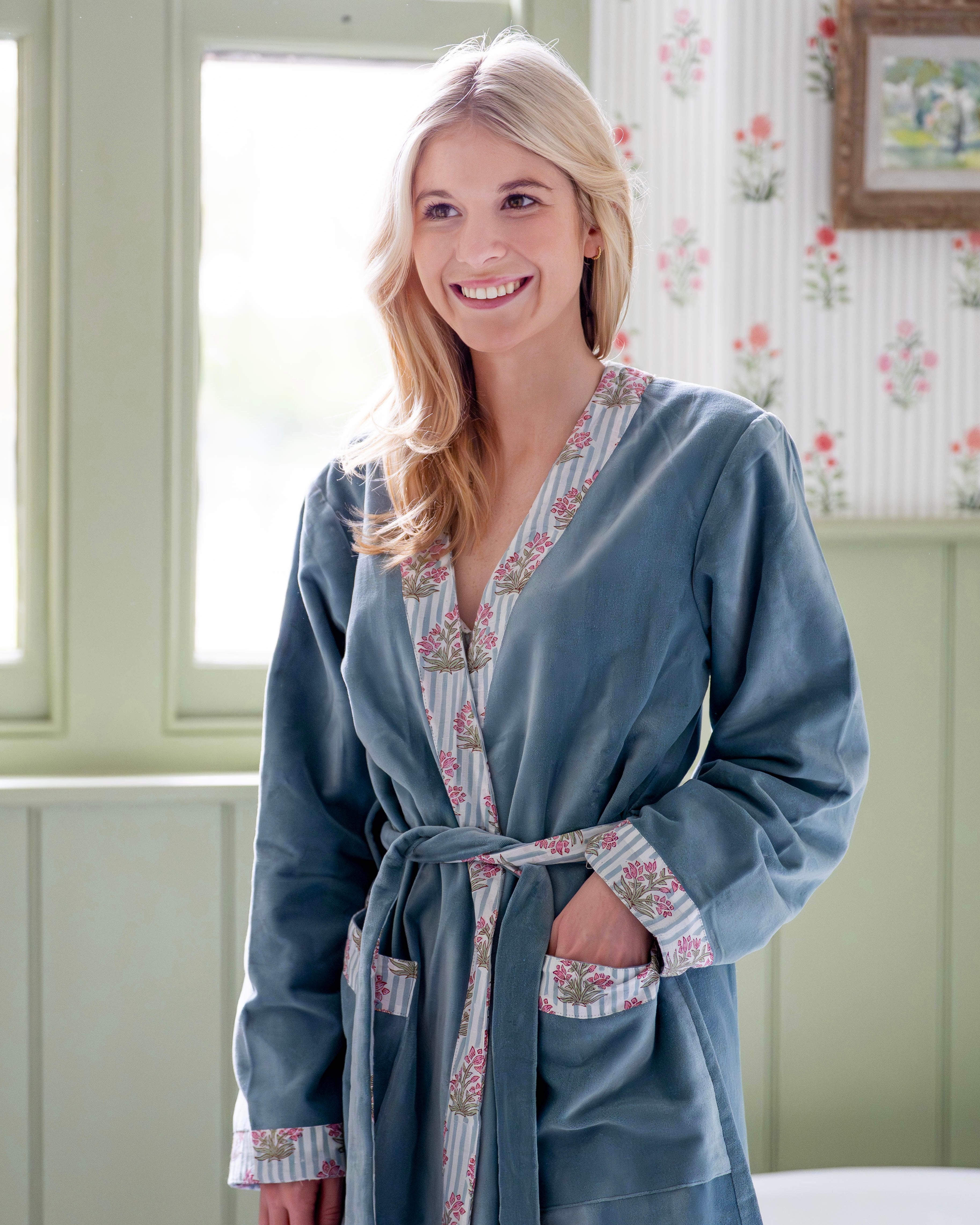 Blue Johari Velvet Robe