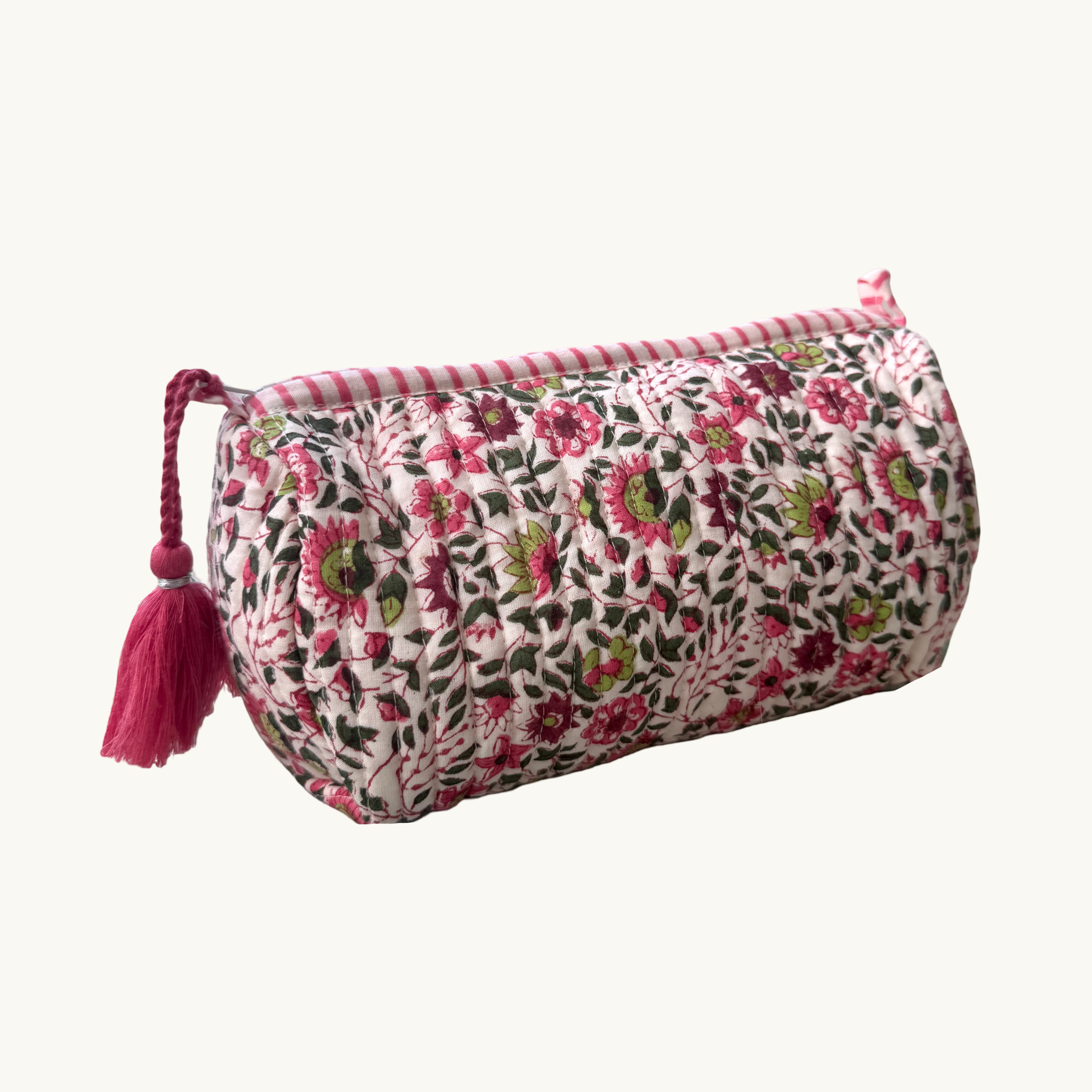 Pink Flora Handblocked Wash Bag