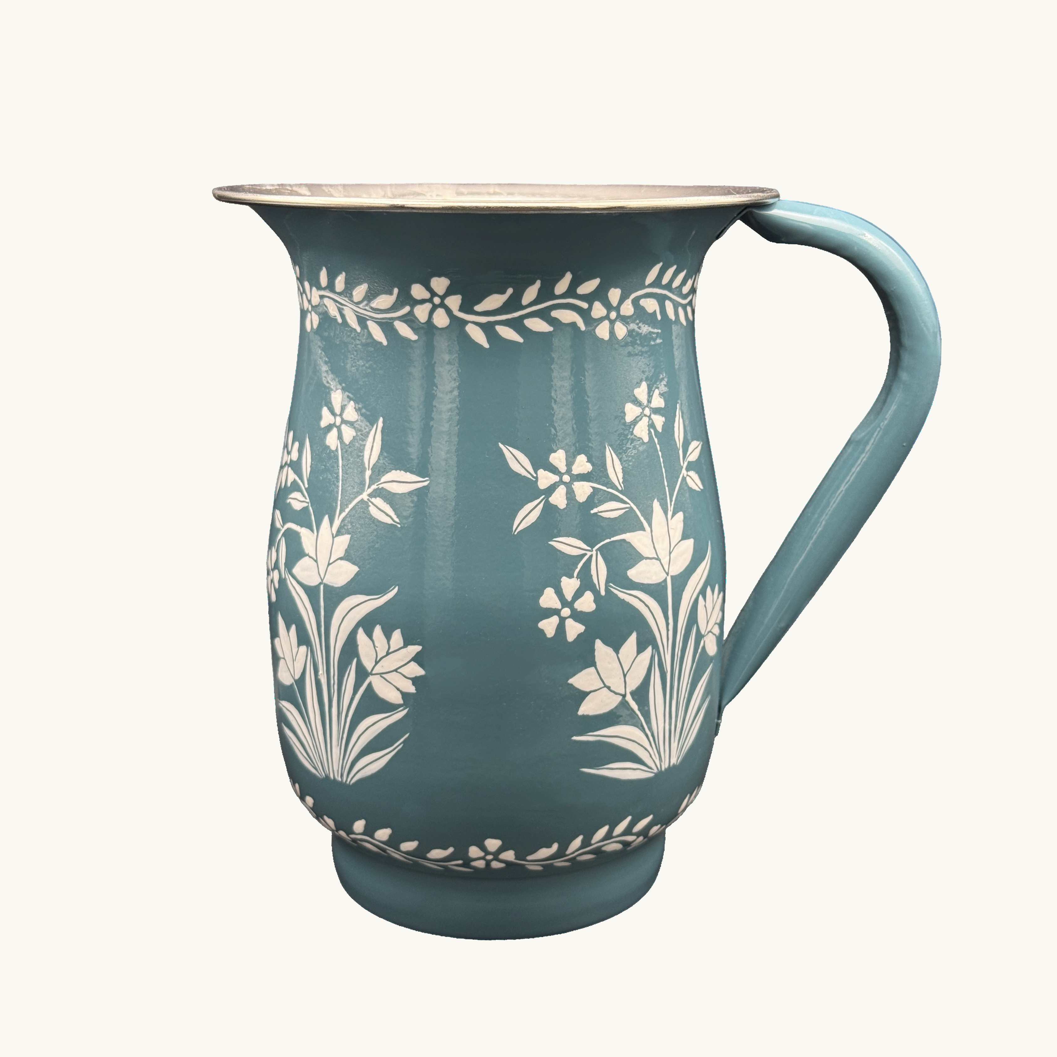 Enamel Hand Painted Jug Dusty Blue
