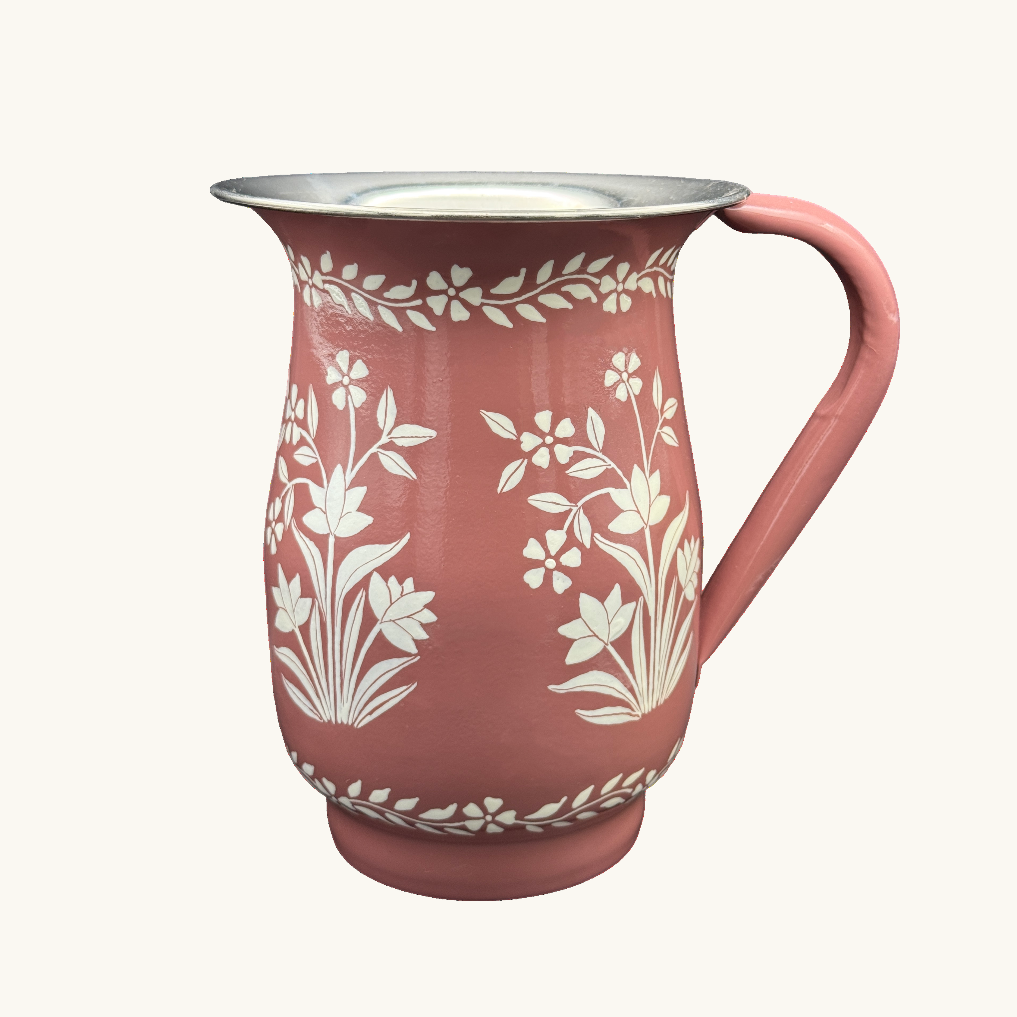 Enamel Hand Painted Jug Dusty Pink