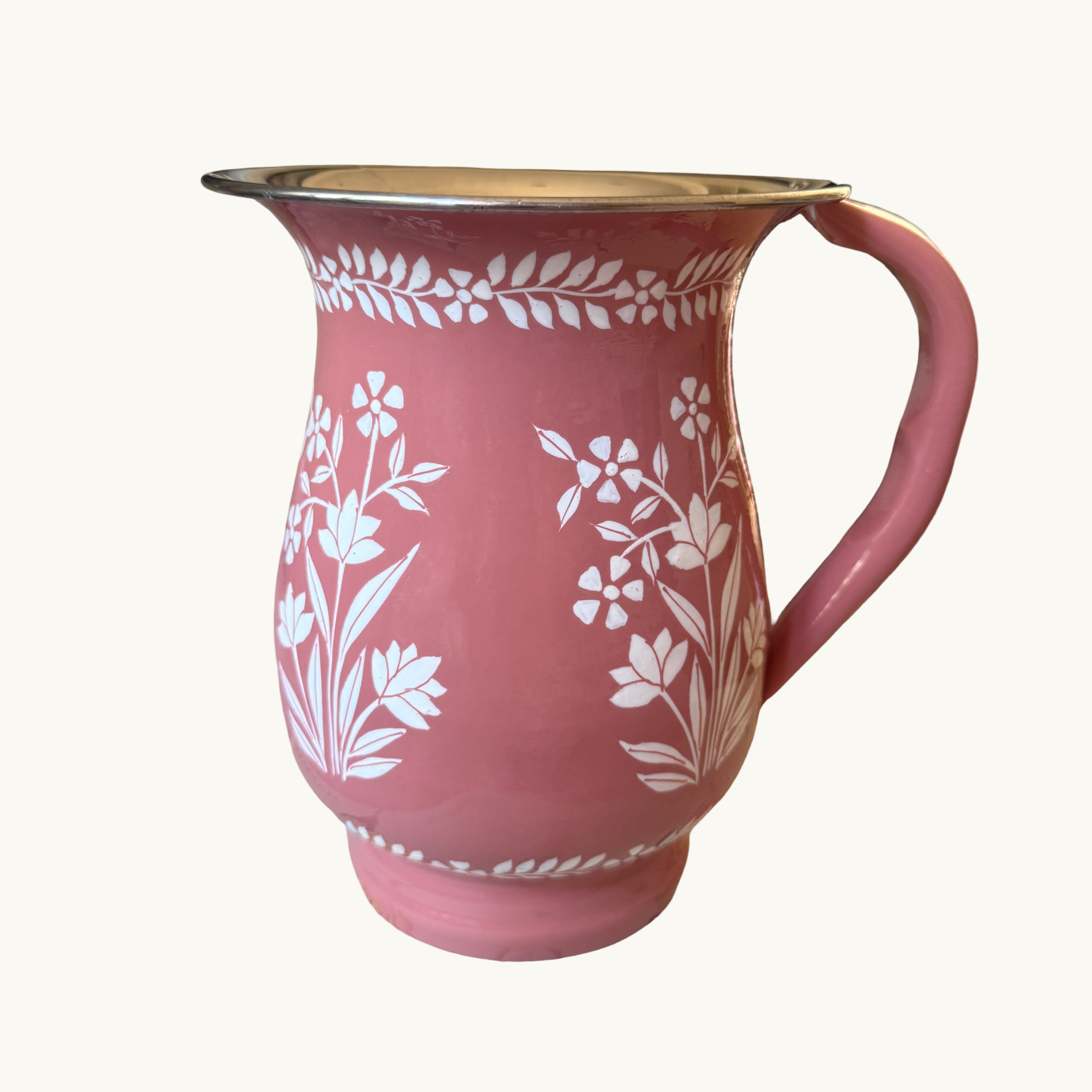 Enamel Hand Painted Jug Dusty Pink